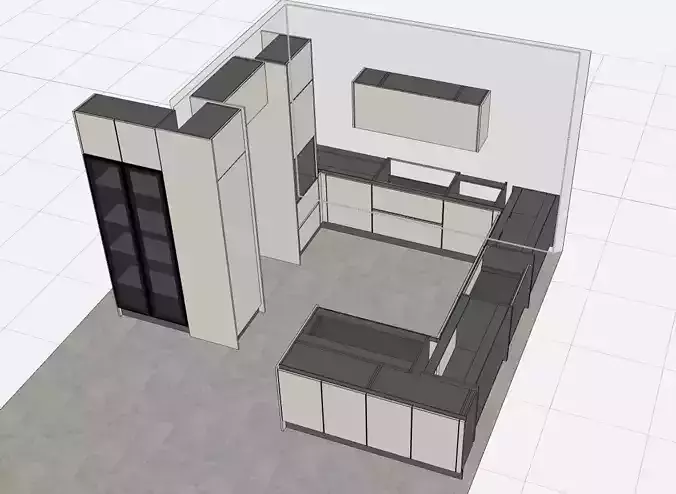 Minimalist Kitchen Interior Scene 3D model