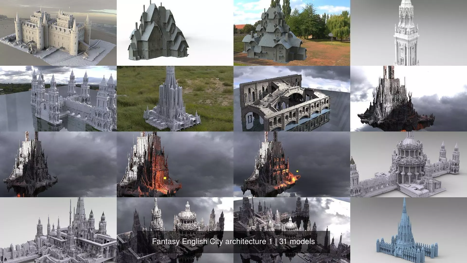 Fantasy English City architecture 1 3D Model Collection_1