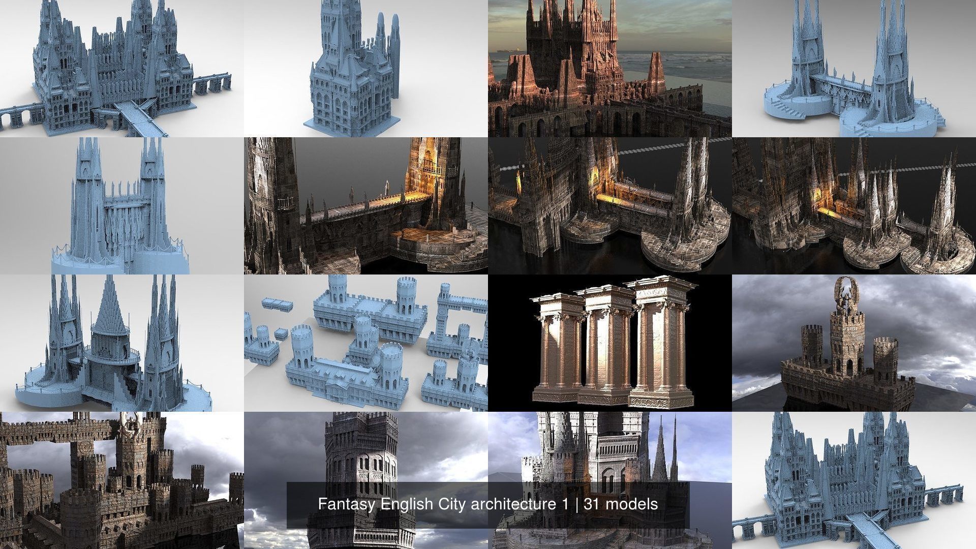 Fantasy English City architecture 1 3D Model Collection_2