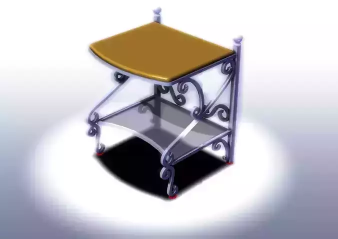 Bedside with ornaments glass and artistic twisted iron leather