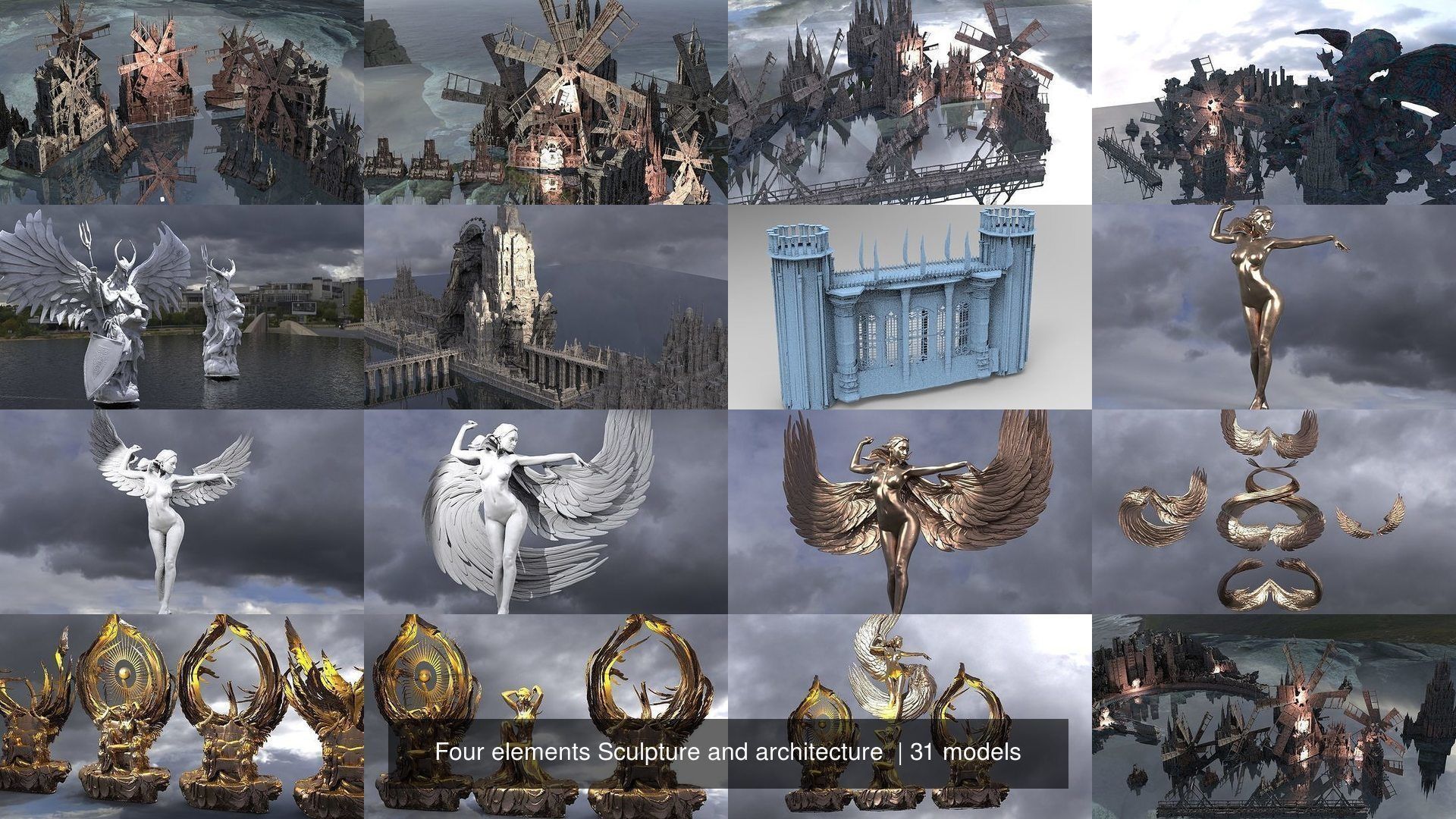 Four elements Sculpture and architecture  3D Model Collection_2