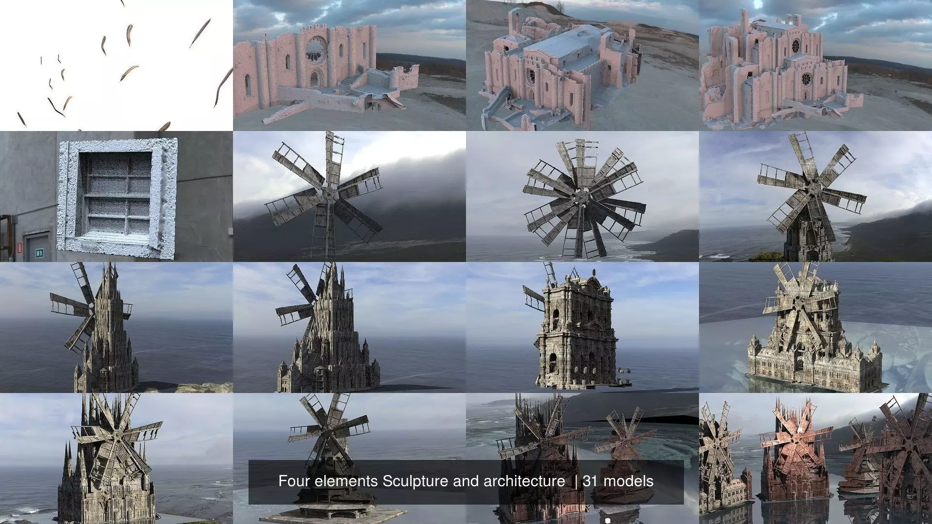 Four elements Sculpture and architecture  3D Model Collection_1