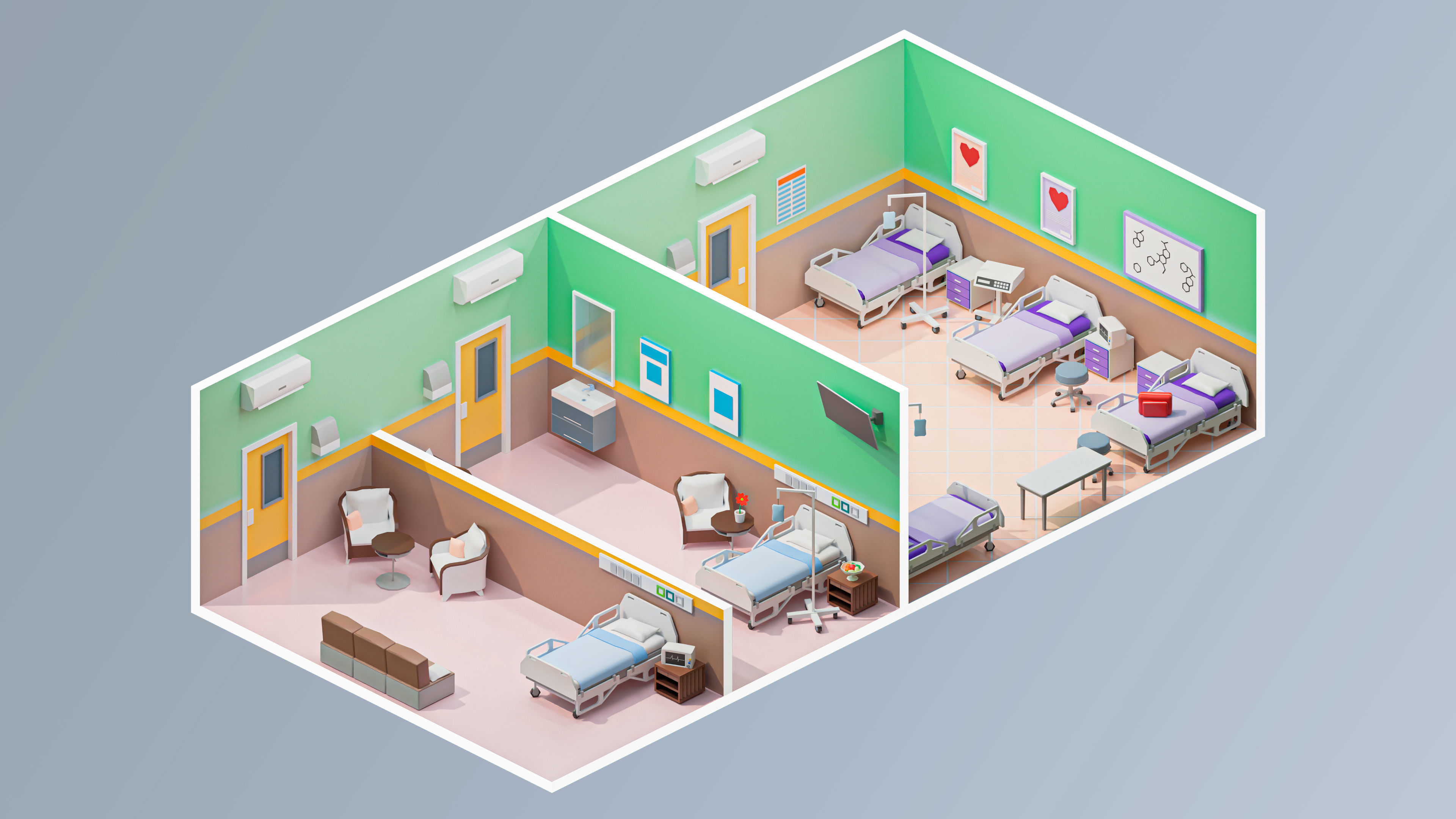 Hospital 2 Low-poly 3D model_9