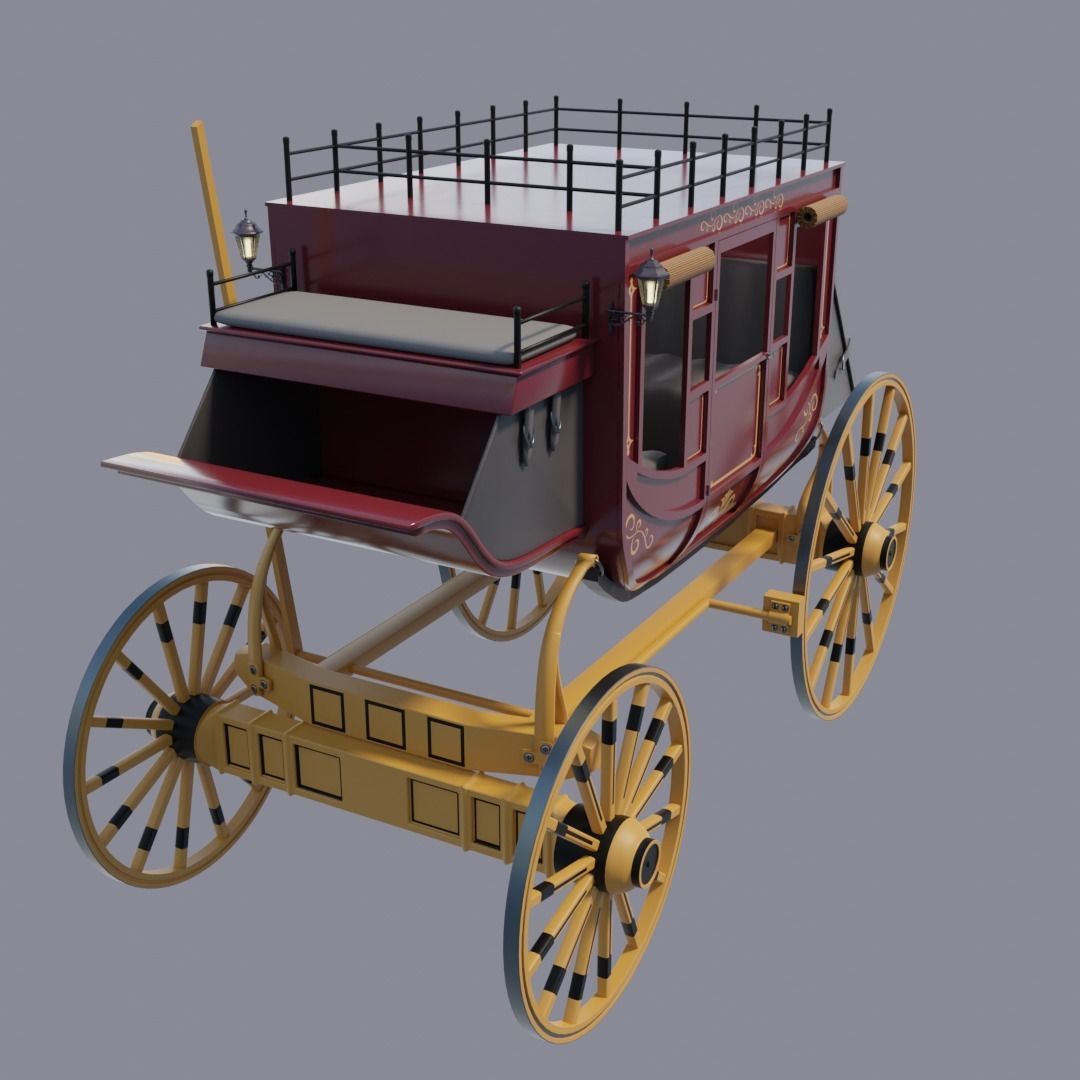 Highly Detailed Vintage Stagecoach 3D model_4