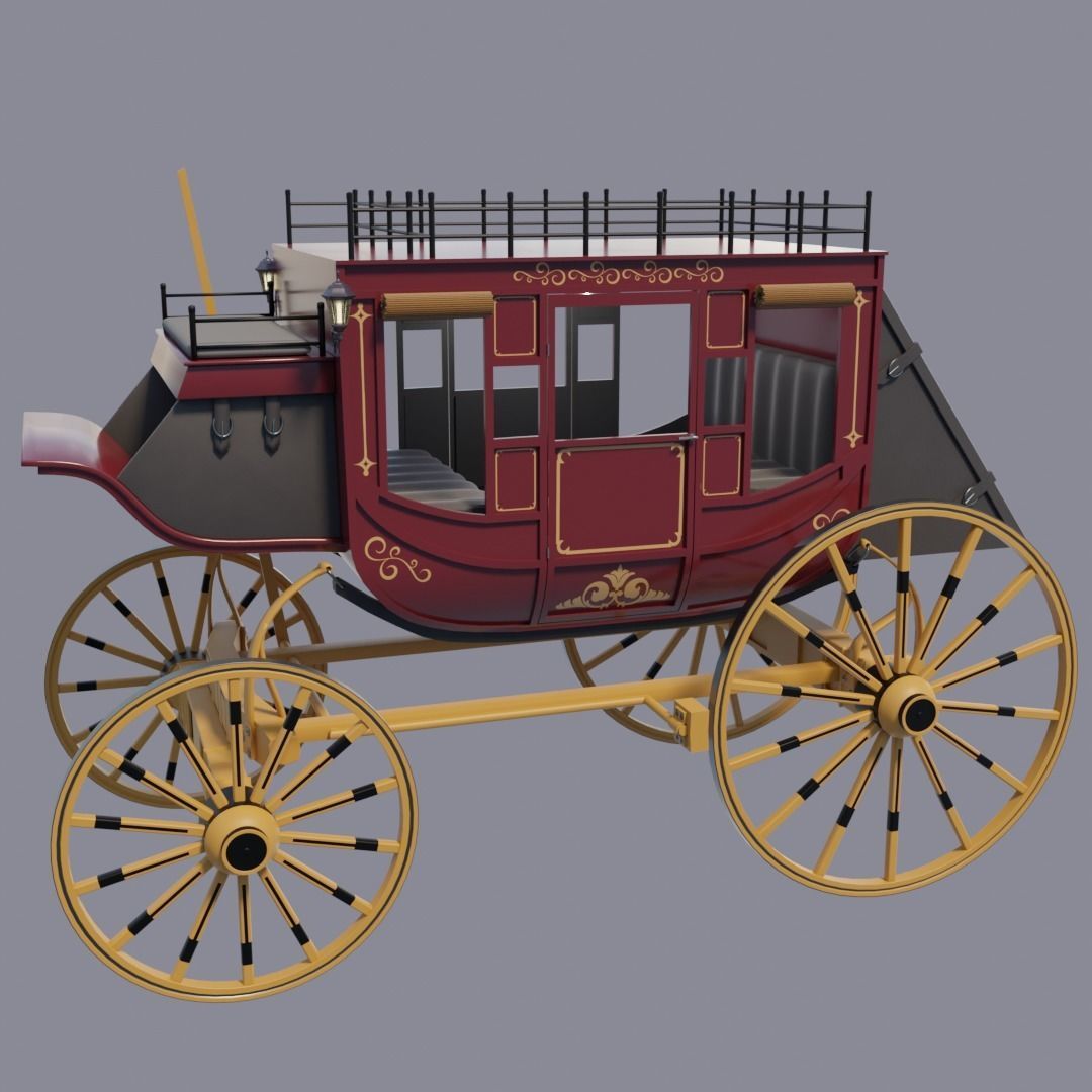 Highly Detailed Vintage Stagecoach 3D model_3