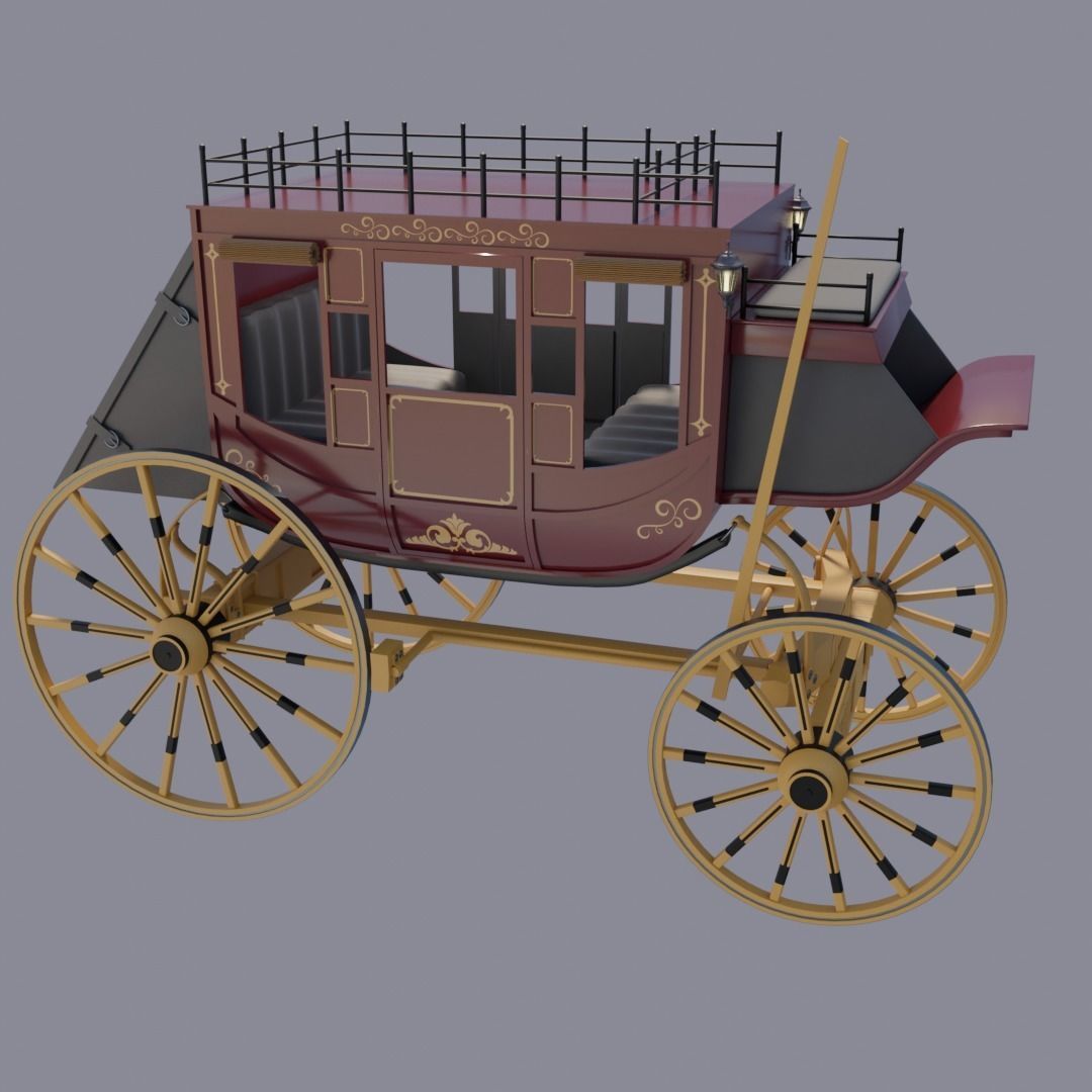 Highly Detailed Vintage Stagecoach 3D model_7