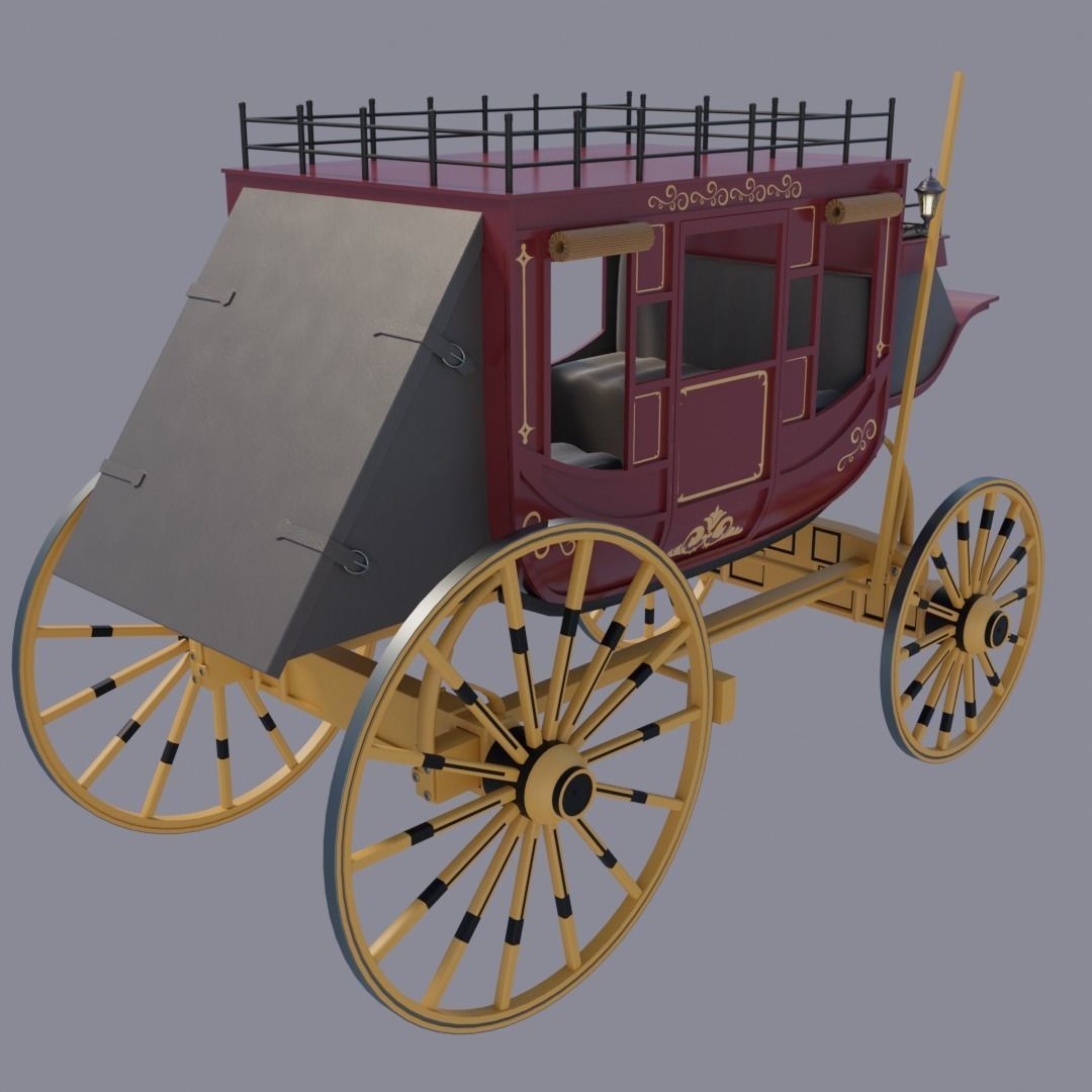 Highly Detailed Vintage Stagecoach 3D model_6
