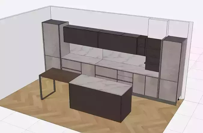 Minimalist Kitchen Interior Scene 3D model