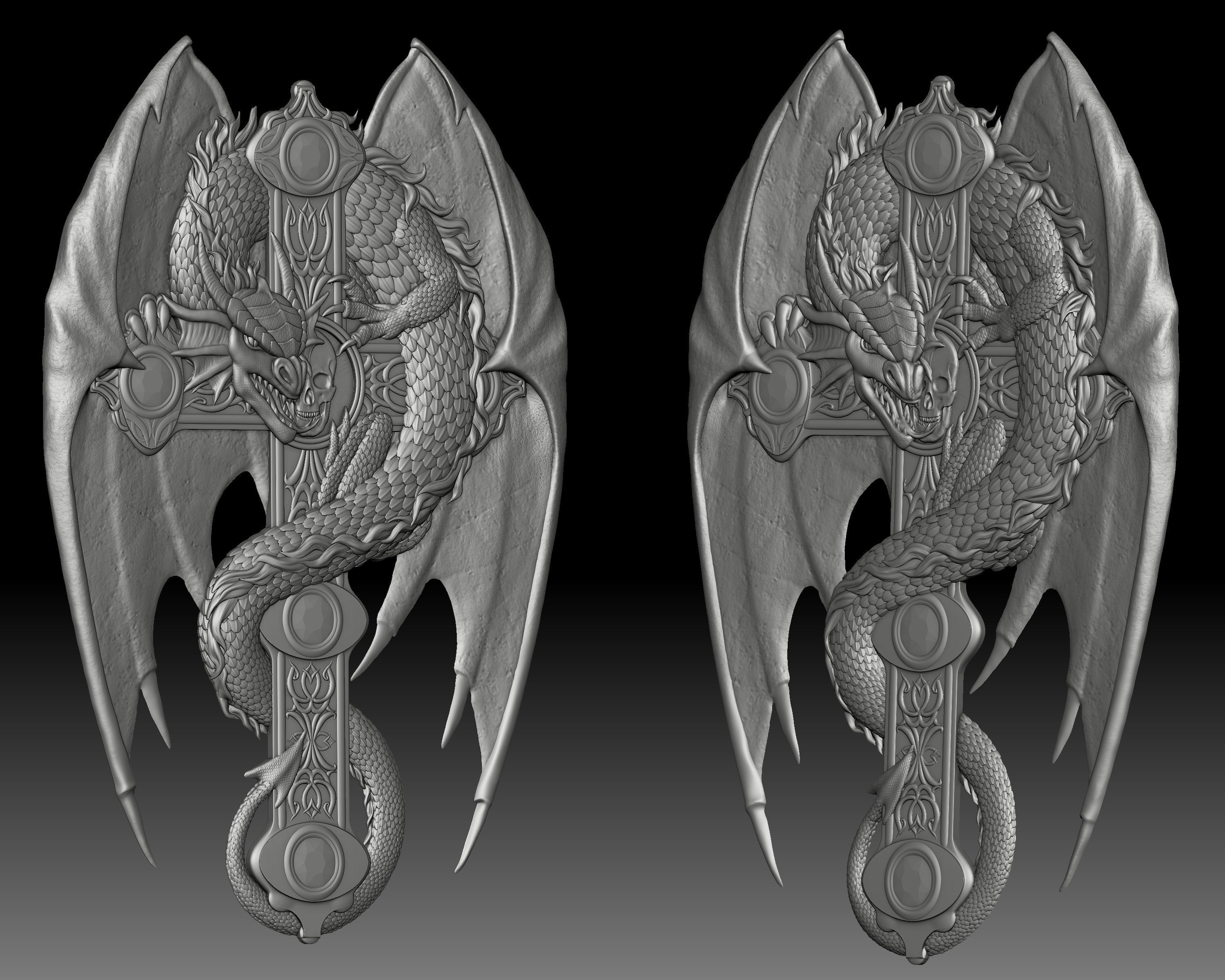 Dragon on the cross bas-relief for CNC router or 3D printer 3D print model_4
