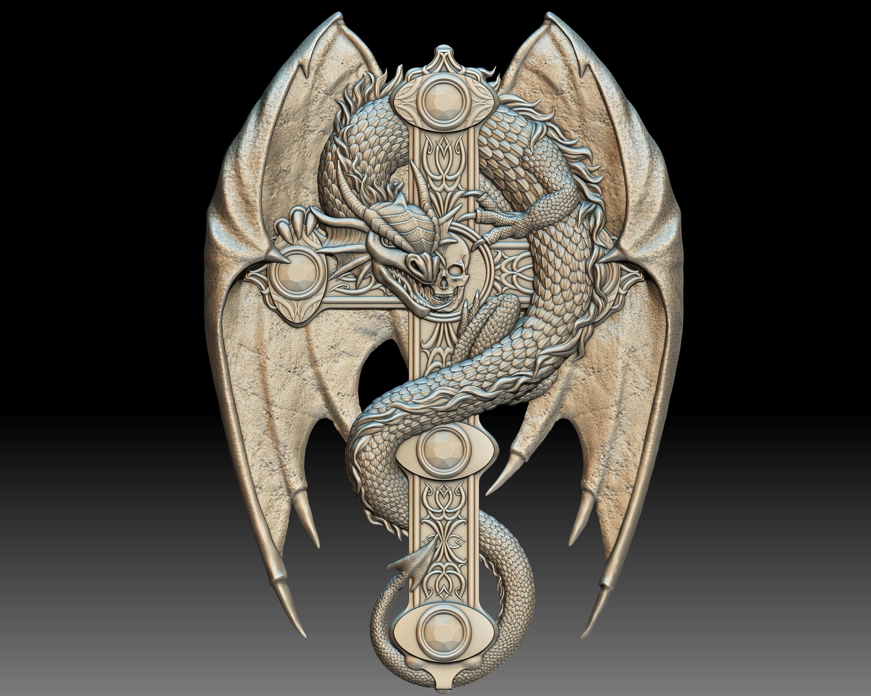 Dragon on the cross bas-relief for CNC router or 3D printer 3D print model_5