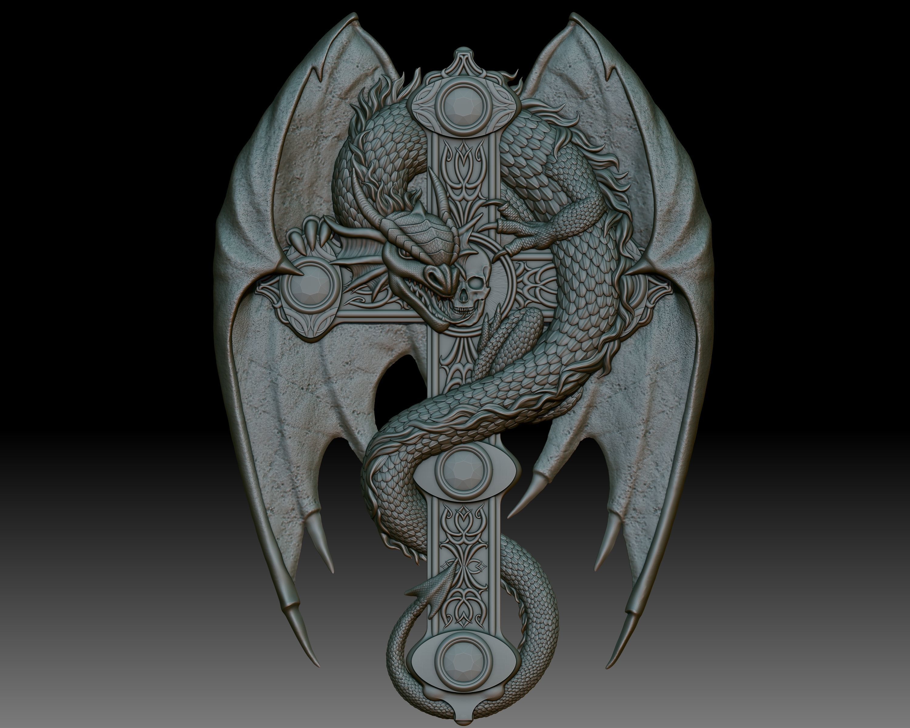 Dragon on the cross bas-relief for CNC router or 3D printer 3D print model_7