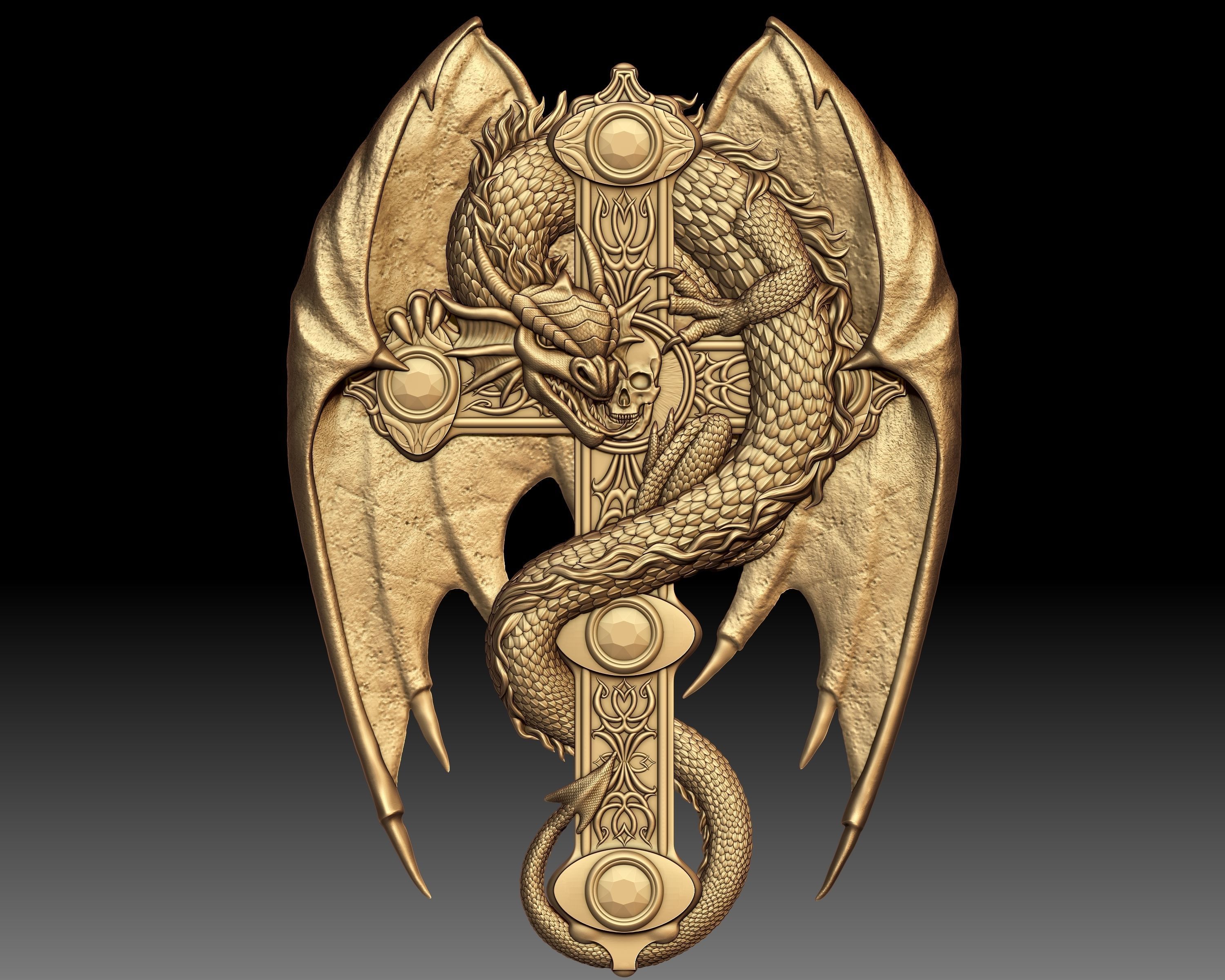 Dragon on the cross bas-relief for CNC router or 3D printer 3D print model_8