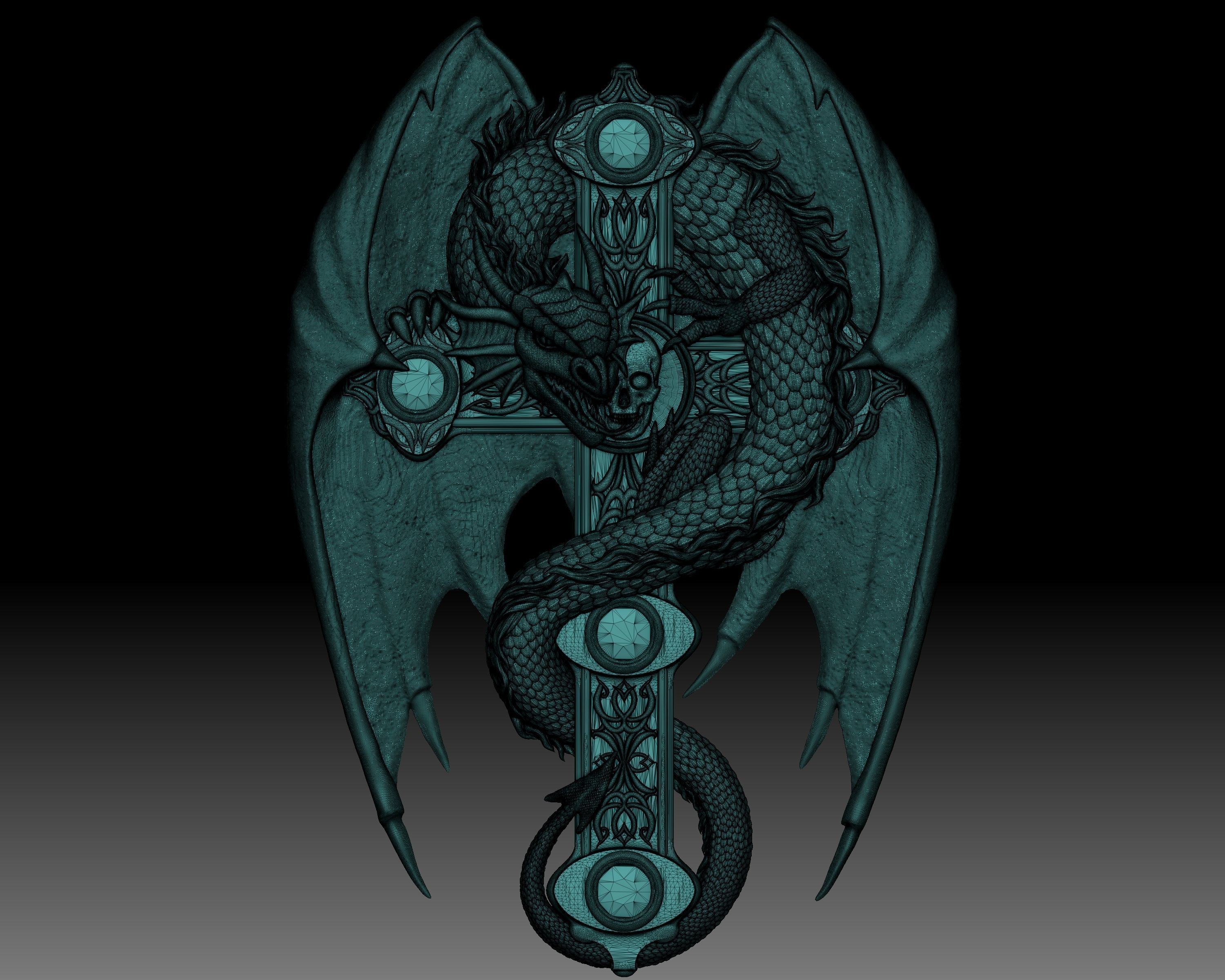 Dragon on the cross bas-relief for CNC router or 3D printer 3D print model_9