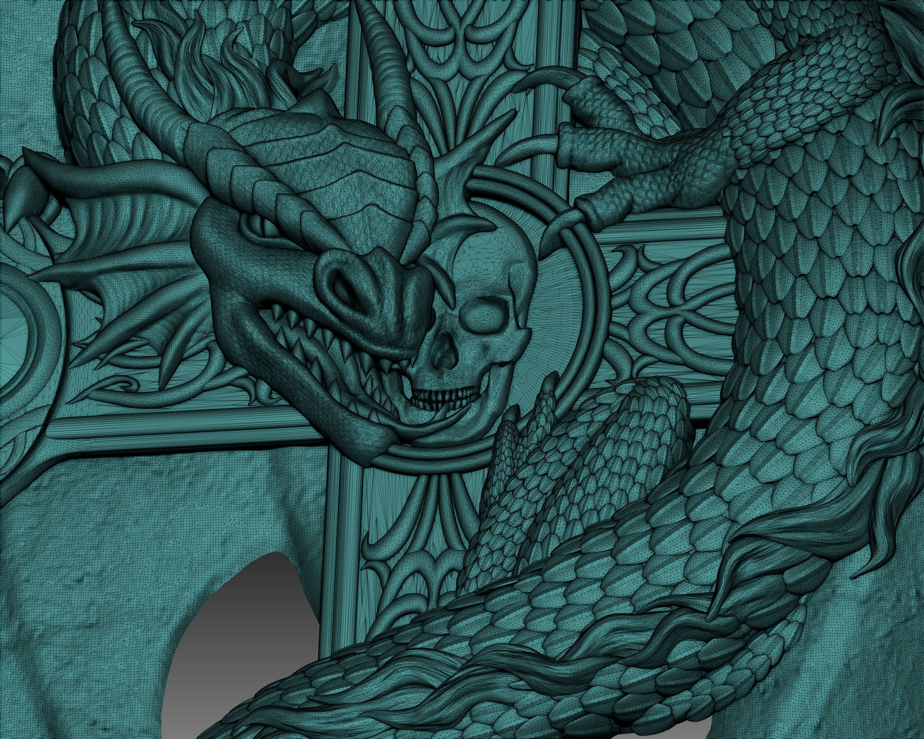 Dragon on the cross bas-relief for CNC router or 3D printer 3D print model_10