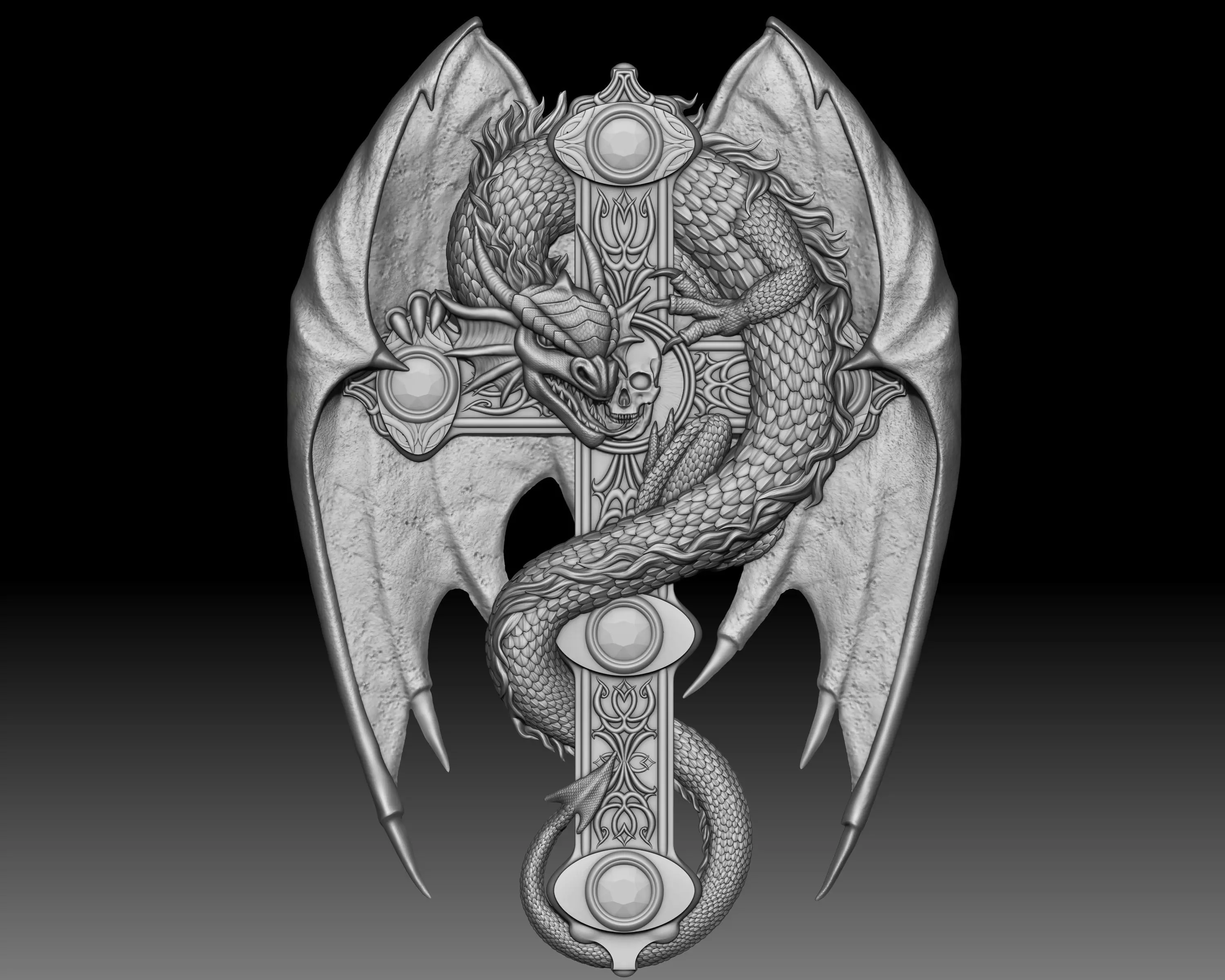 Dragon on the cross bas-relief for CNC router or 3D printer 3D print model_0
