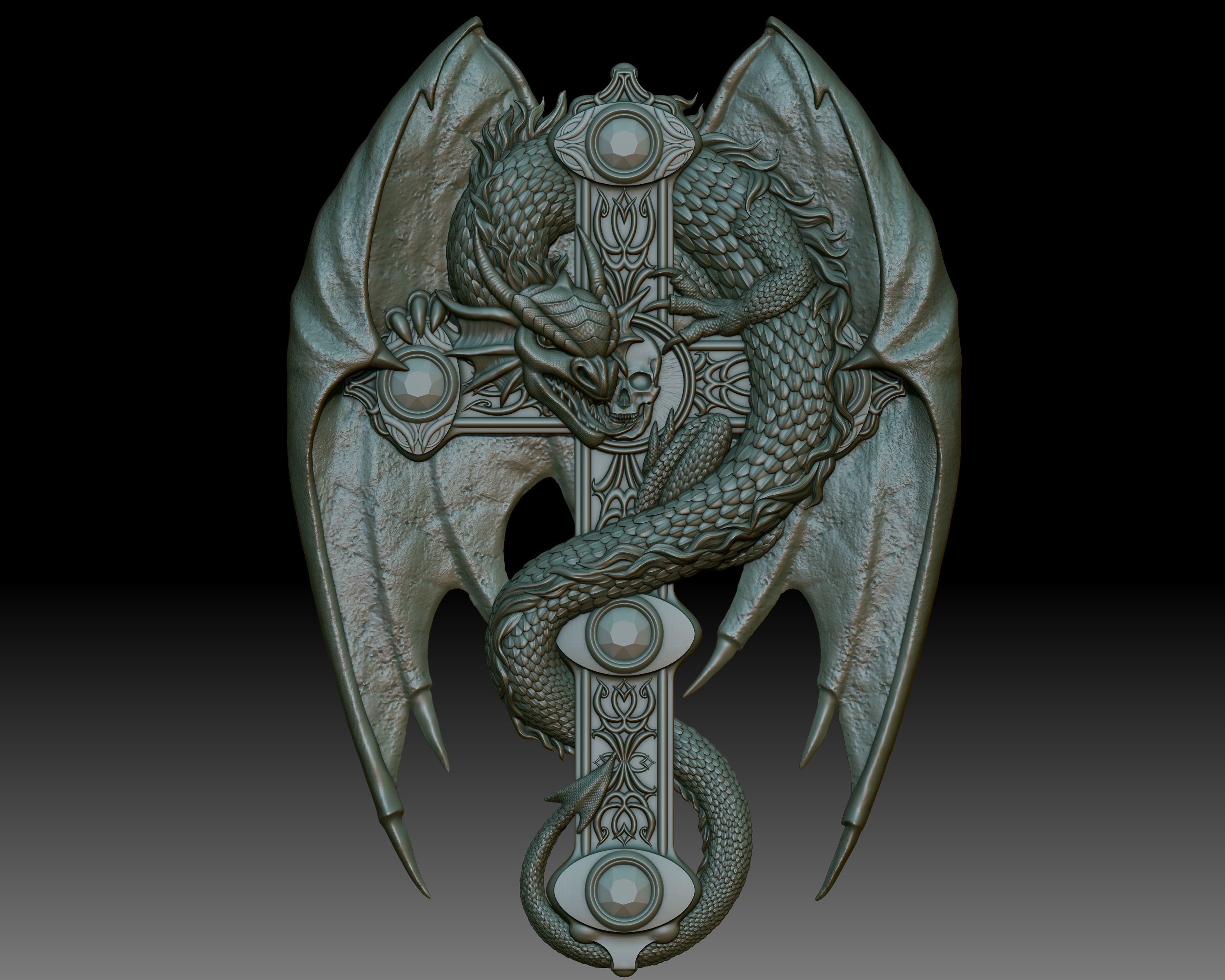 Dragon on the cross bas-relief for CNC router or 3D printer 3D print model_2