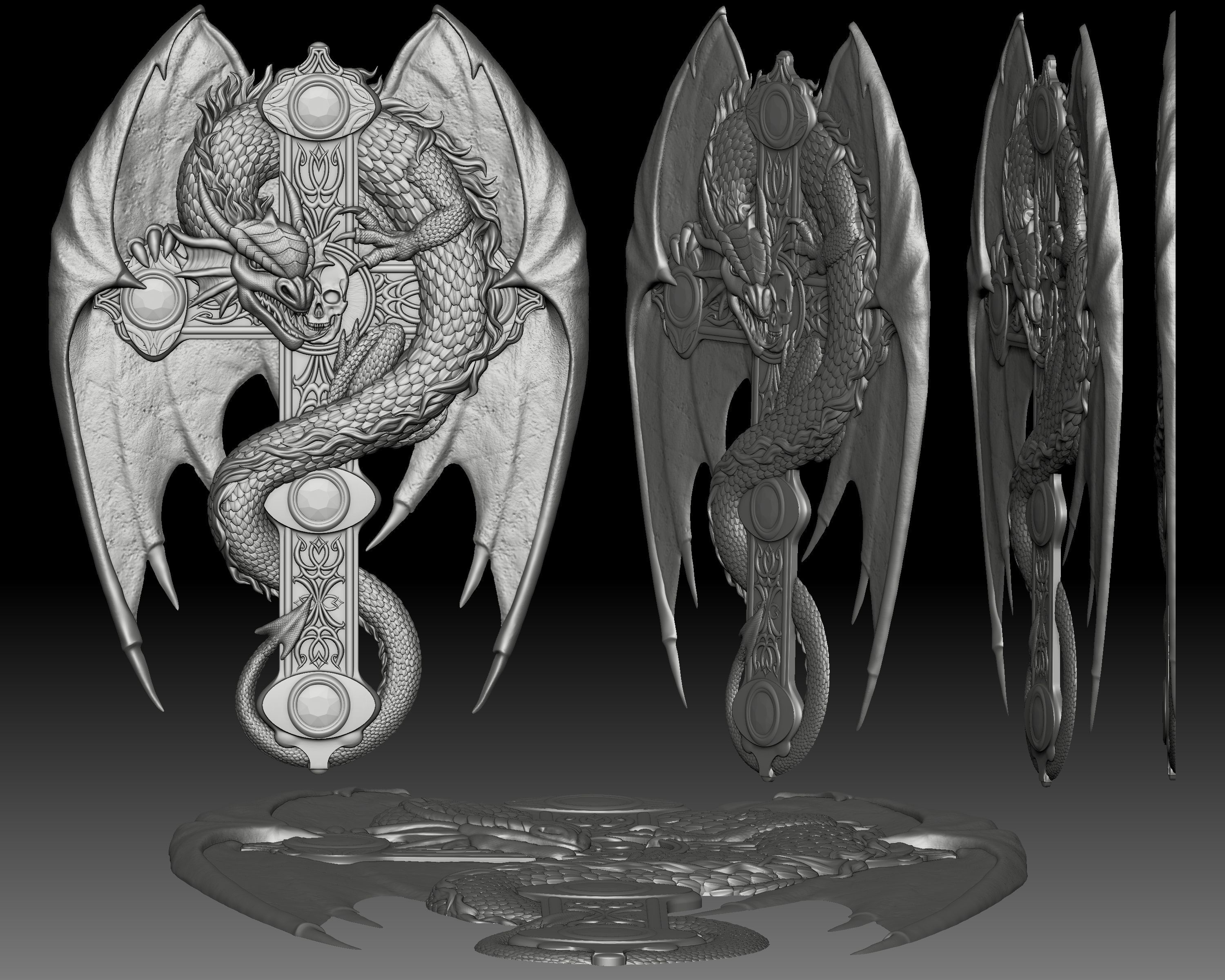 Dragon on the cross bas-relief for CNC router or 3D printer 3D print model_3