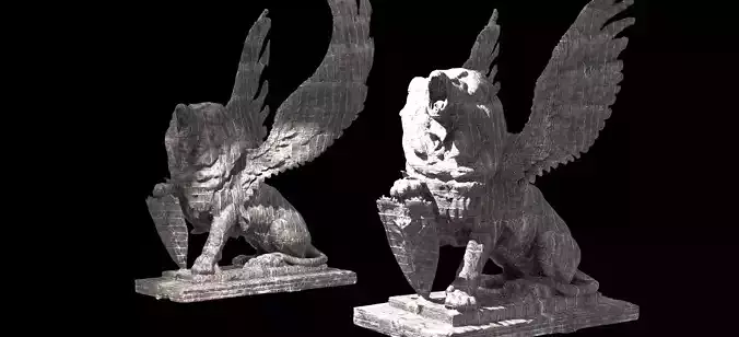 Dark Lion statue With wings 2 versions Low poly 