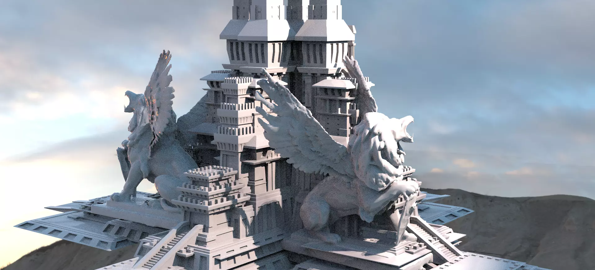 Lion Ancient Temple towers 2 3D model