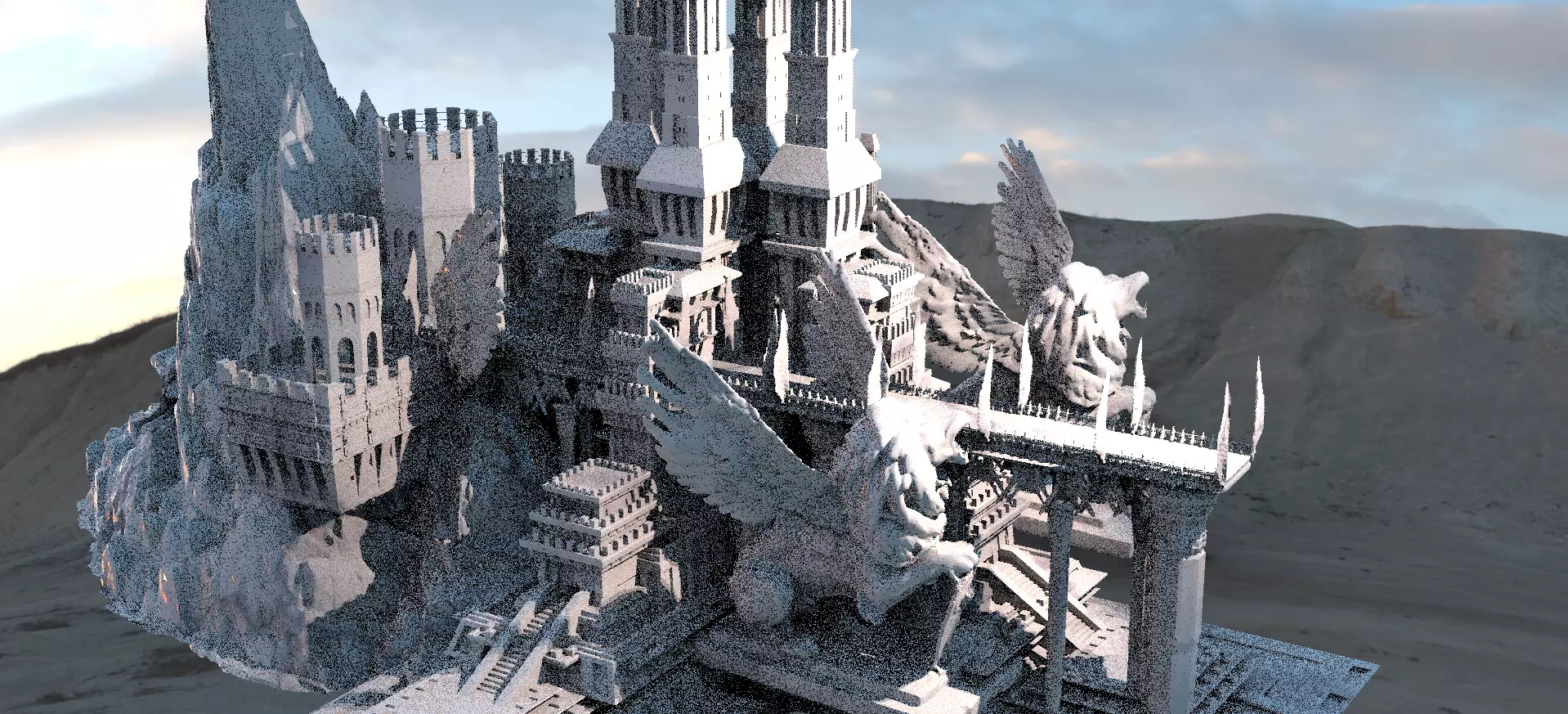 Lion Ancient Temple towers 3 3D model