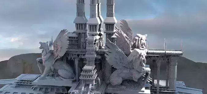 Lion Ancient Temple towers 3 3D model