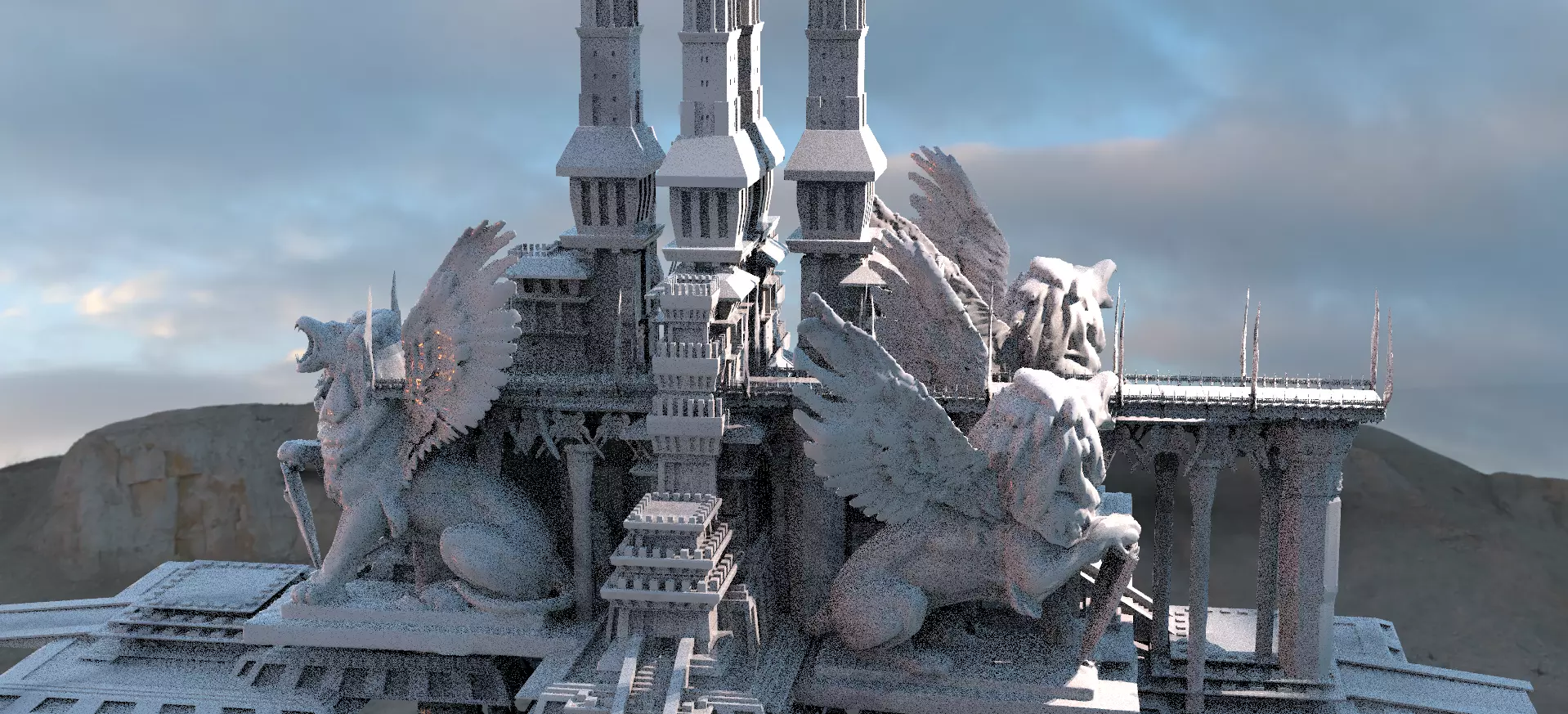 Lion Ancient Temple towers 3 3D model