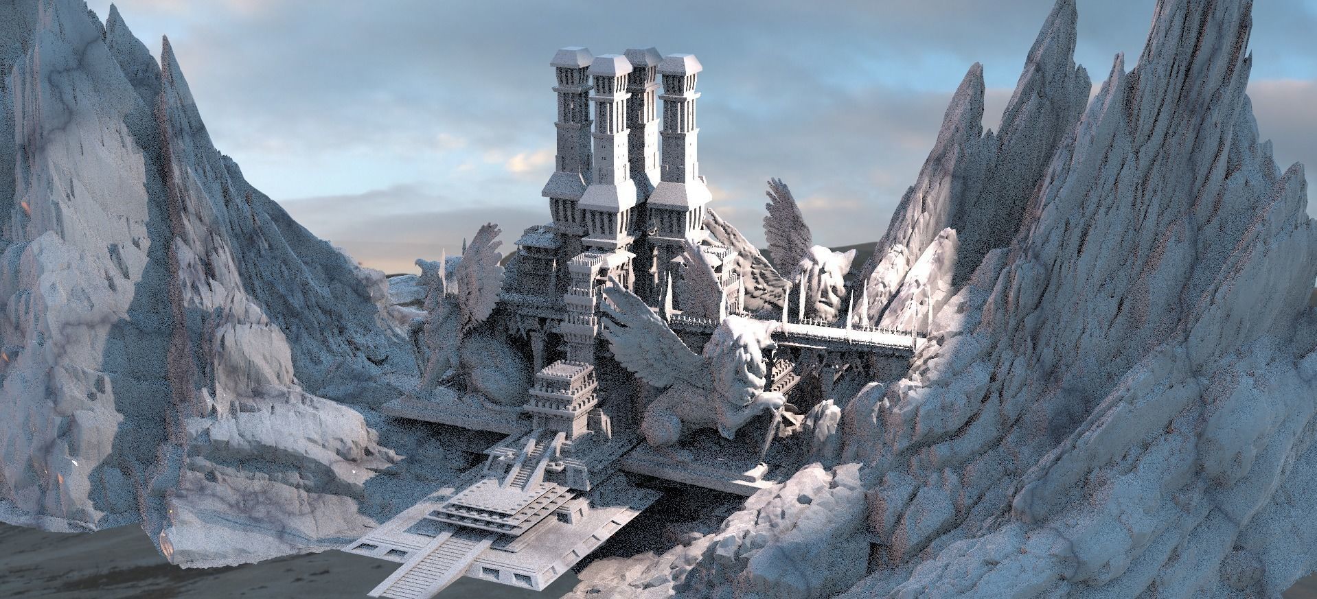 Lion Ancient Temple towers Cliffs   3D model_1