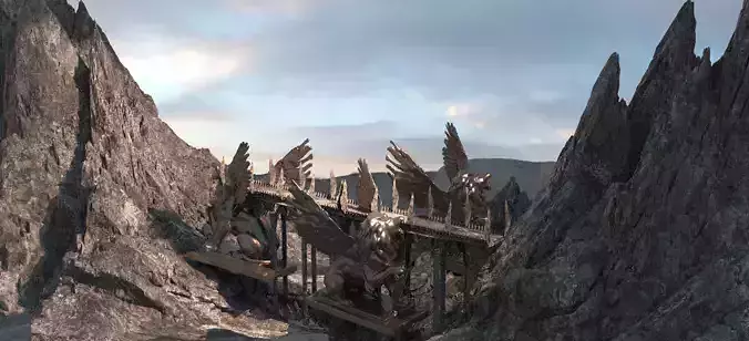 Lion Ancient Temple City Bridge 1  3D model