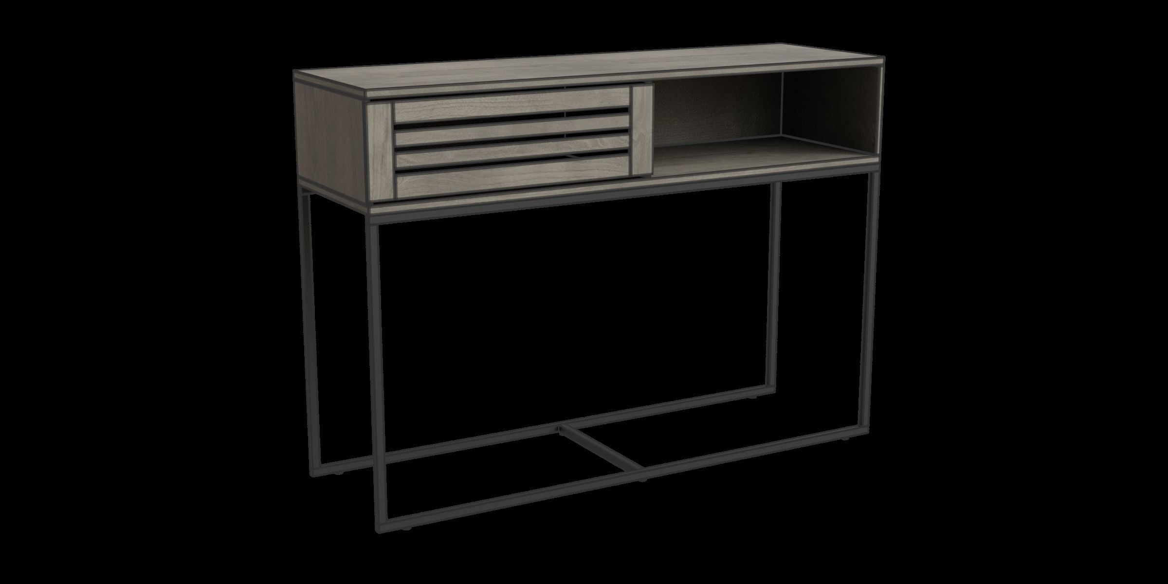 Modern Boho Slatted Dropdown Door Console Table Low-poly 3D model_3