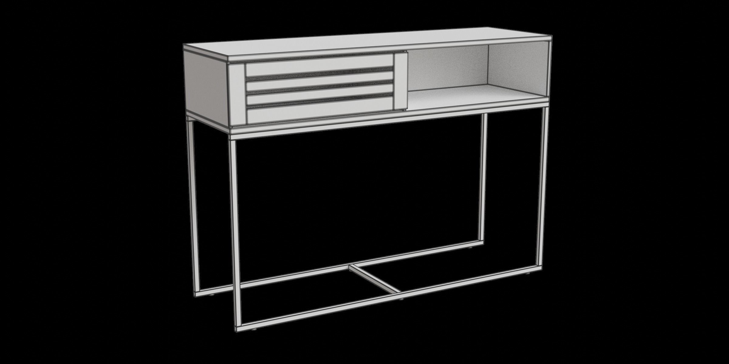 Modern Boho Slatted Dropdown Door Console Table Low-poly 3D model_2