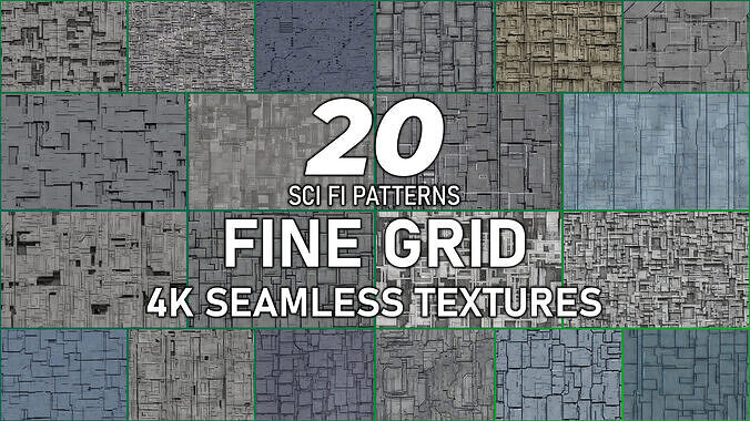 20 Seamless Sci-fi Panels - Fine Grid Texture