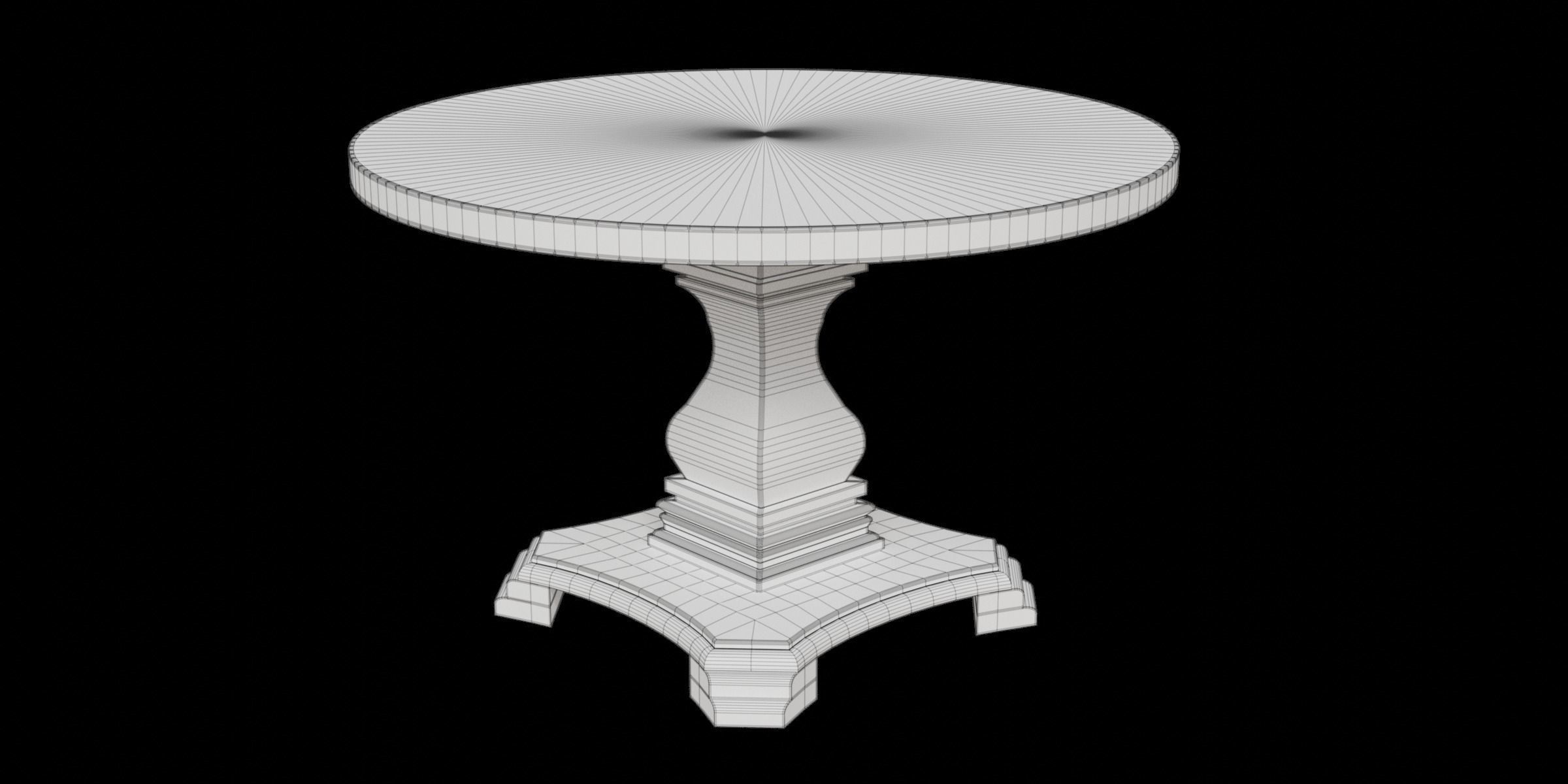 Traditional Style Wooden Round Top Dining Table Low-poly 3D model_1