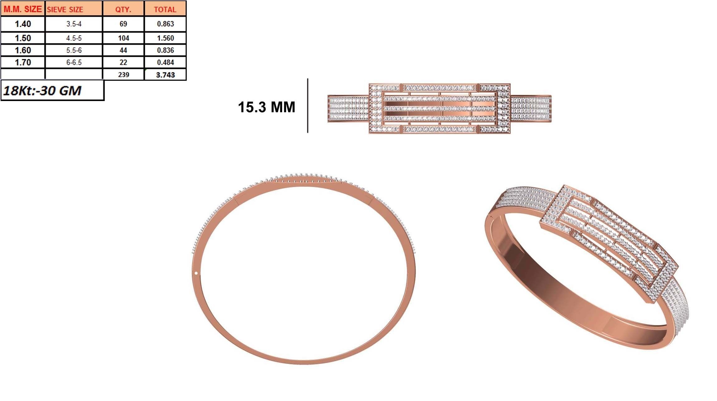 Women Bangle Bracelet STL JCD Details 3D print model_1