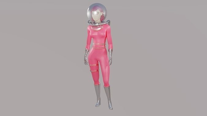 Scifi  Astronaut Girl rigged Animated Game-ready Low-poly 3D model
