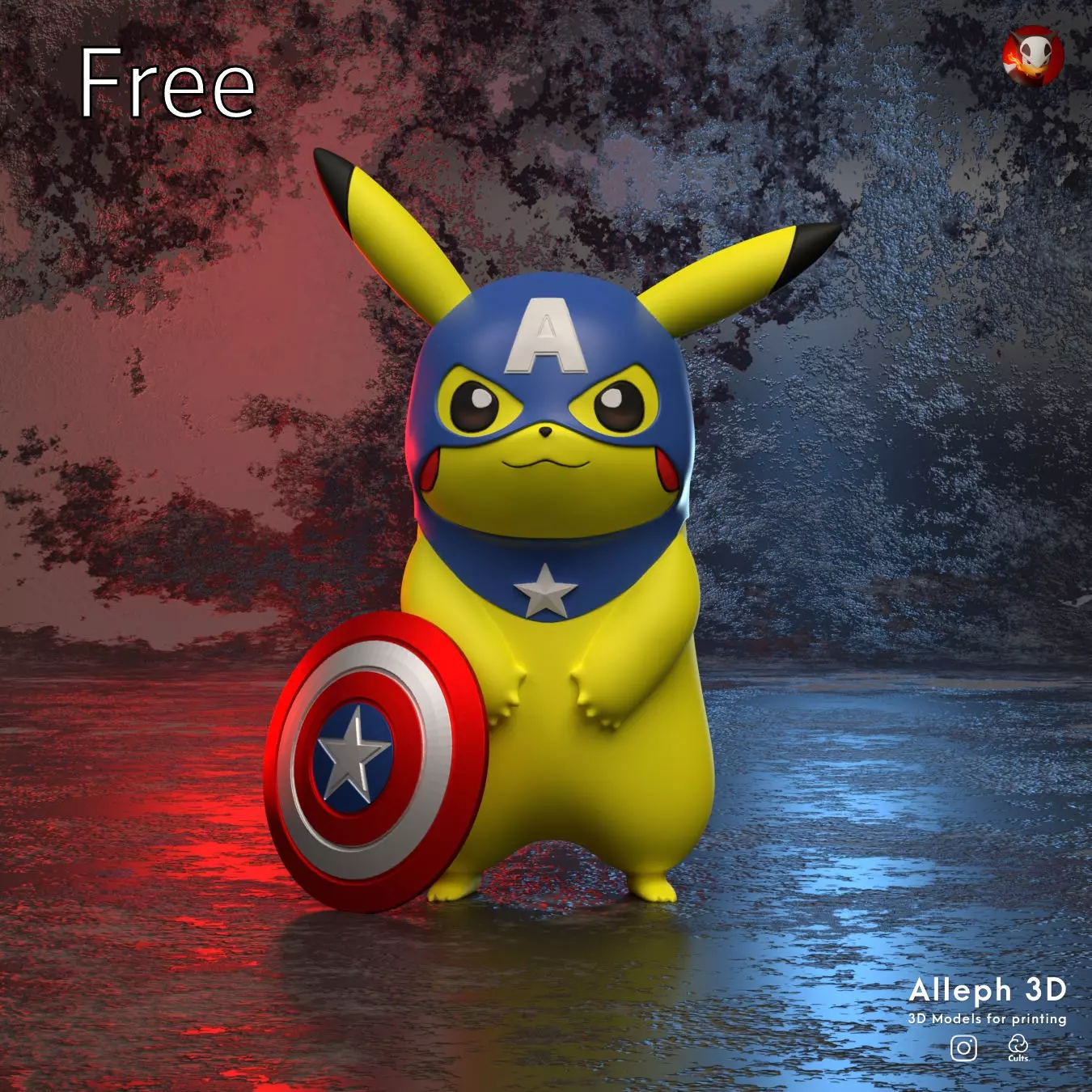 Pokemon pikachu cosplay captain america FREE Free 3D print model
