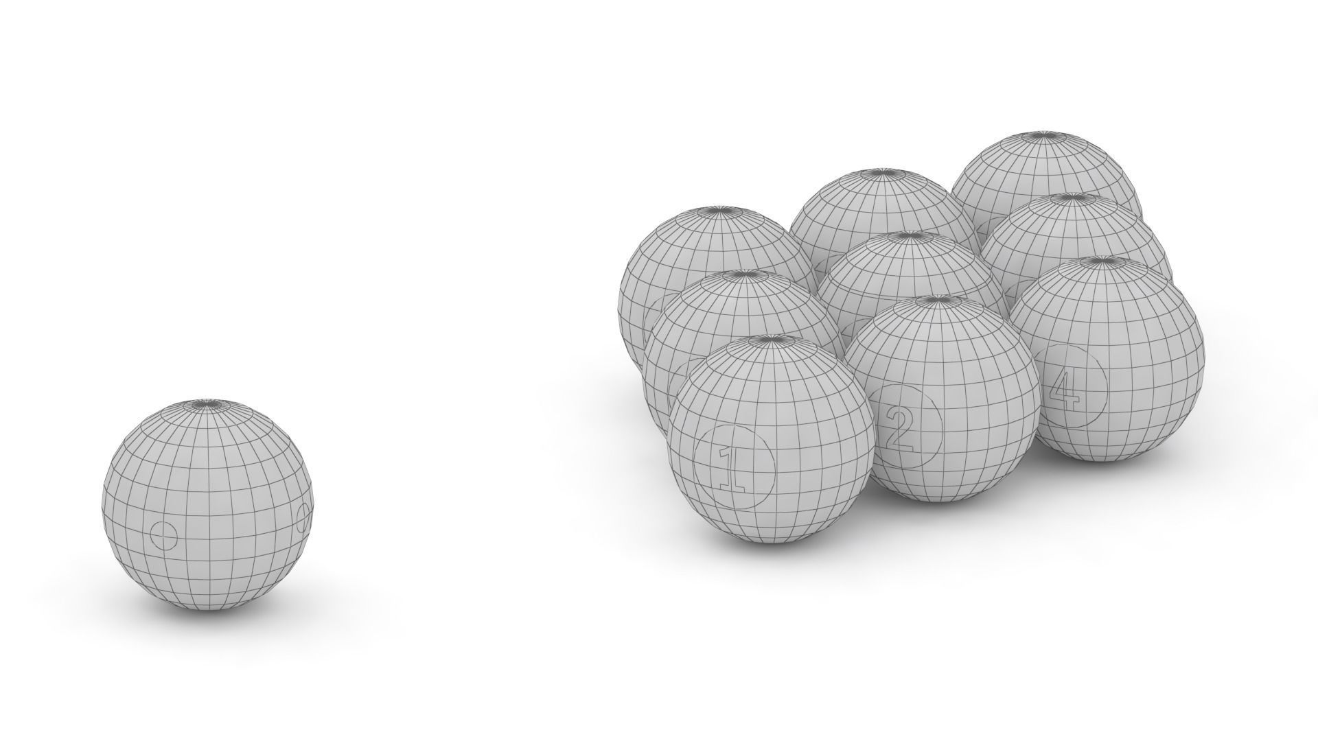 9 billiard balls aligned and a cue ball with 6 red points 3D model_8