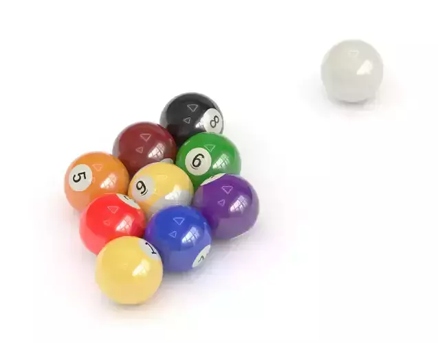 9 billiard balls in random position with cue ball 3D model