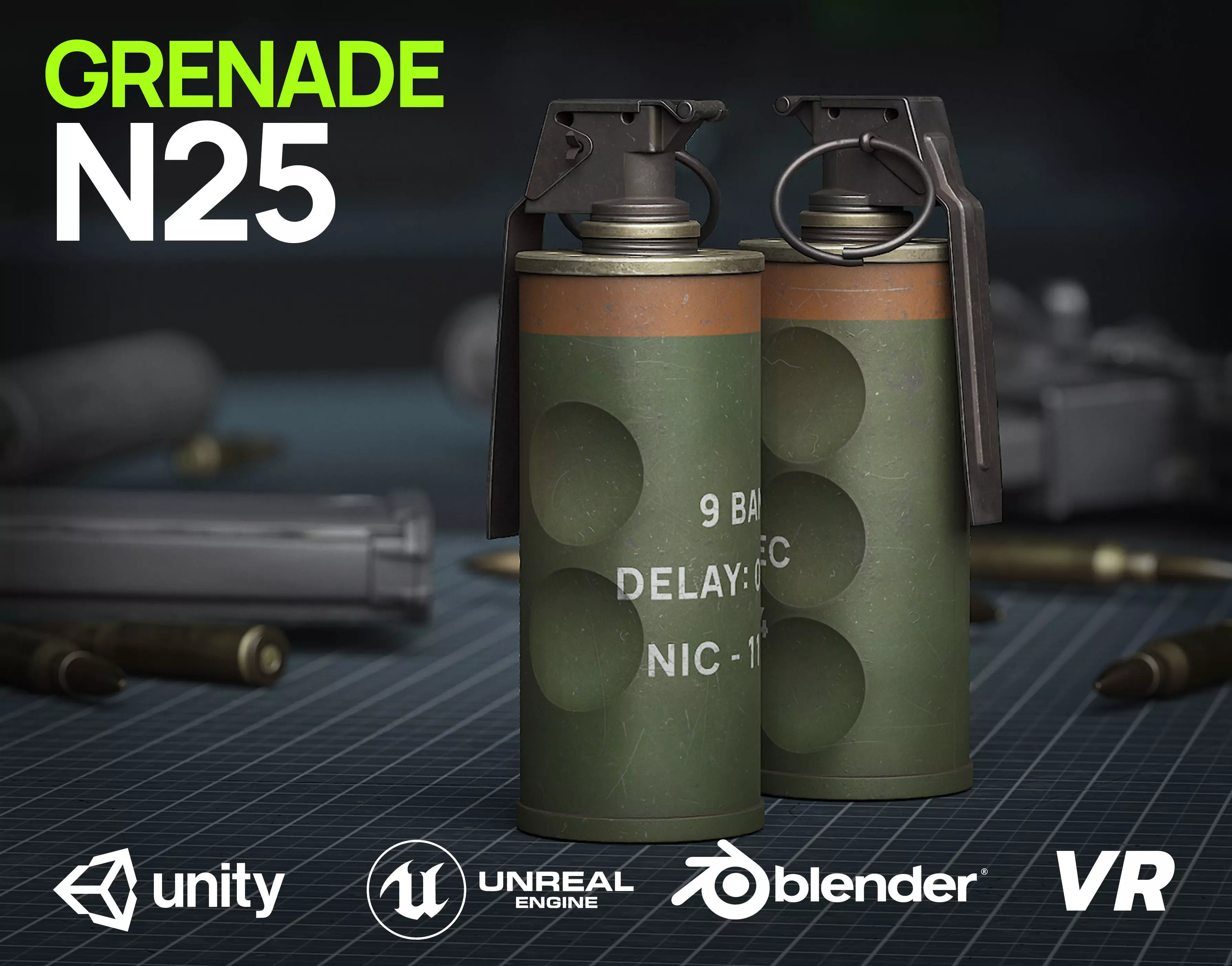 Game Ready N25 Stun Grenade - Army Skin Low-poly 3D model_0