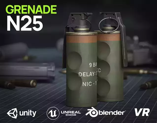 Game Ready N25 Stun Grenade - Army Skin Low-poly 3D model