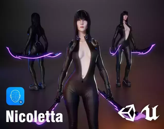 Cyber Girl Nicoletta - Game Ready Low-poly 3D model