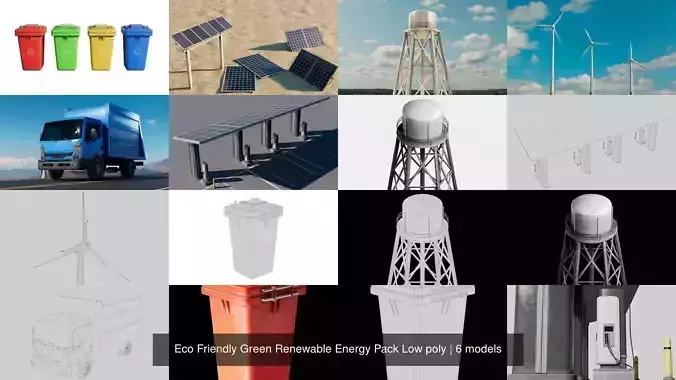 Eco Friendly Green Renewable Energy Pack Low poly 3D Model Collection