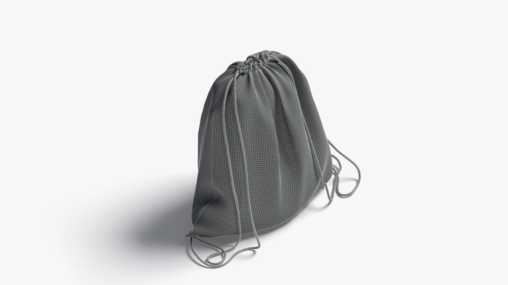 Black Drawstring Backpack - sport pouch with cord Low-poly 3D model_7