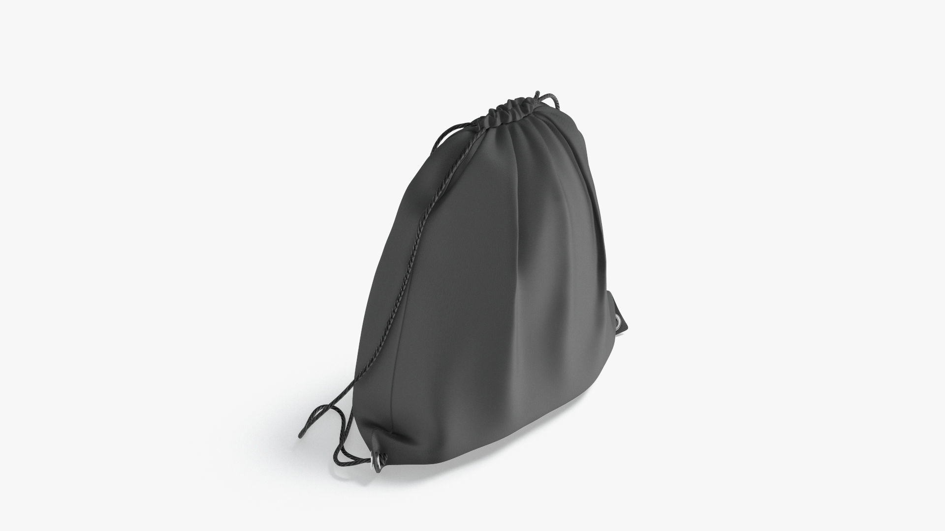 Black Drawstring Backpack - sport pouch with cord Low-poly 3D model_4