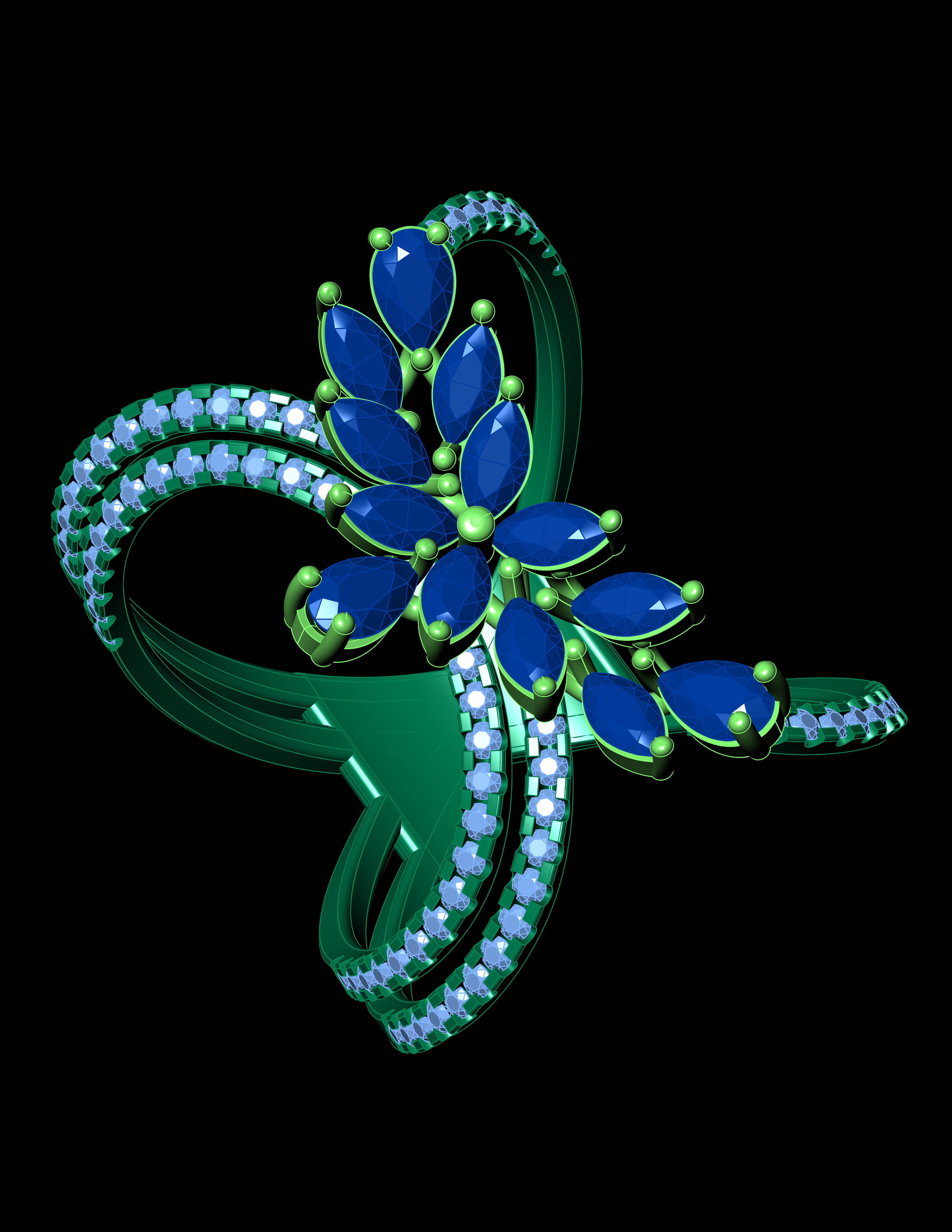 Marquies And Pear With Daimonds Beautiful Ring 3D Print Model 3D print model_7