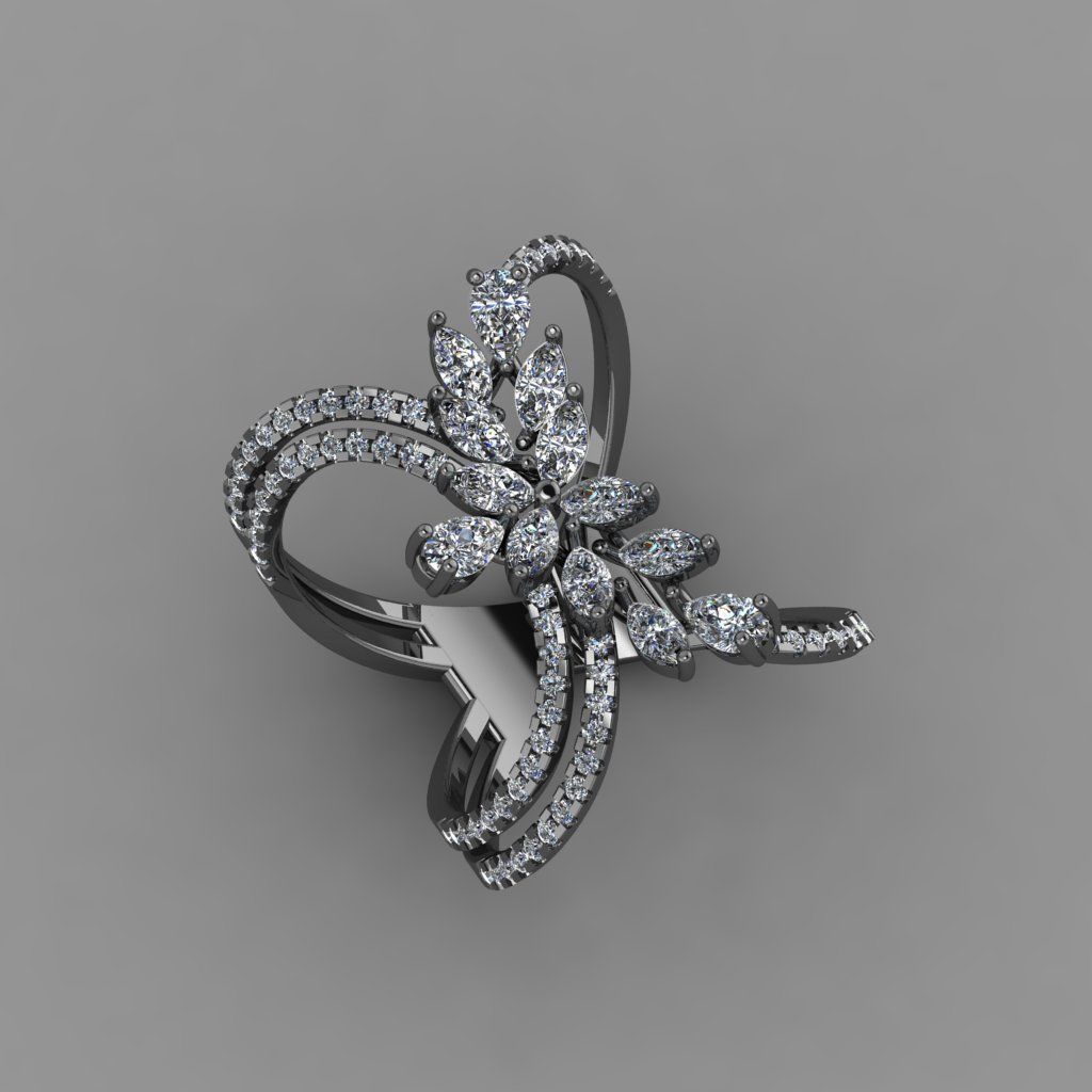 Marquies And Pear With Daimonds Beautiful Ring 3D Print Model 3D print model_6