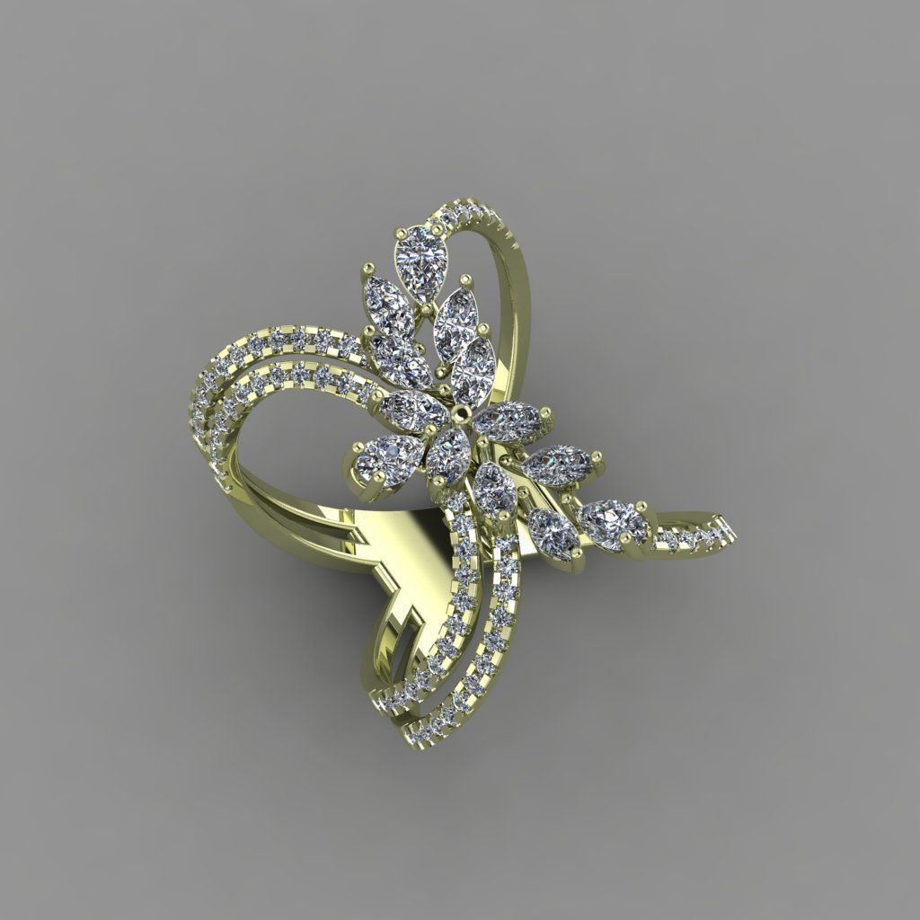 Marquies And Pear With Daimonds Beautiful Ring 3D Print Model 3D print model_4