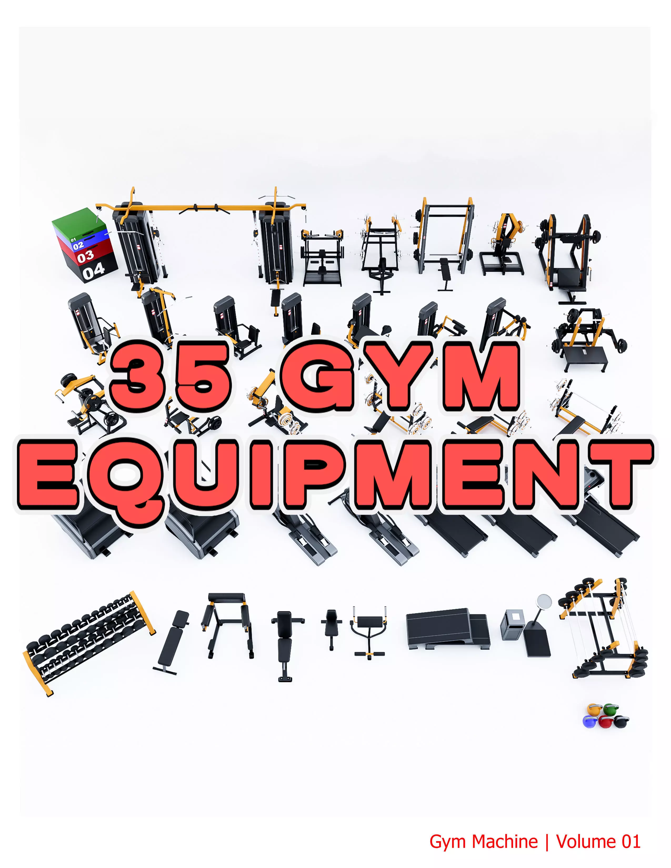 35 Gym Equipment Blender - Fbx - Obj ready Low-poly 3D model_0