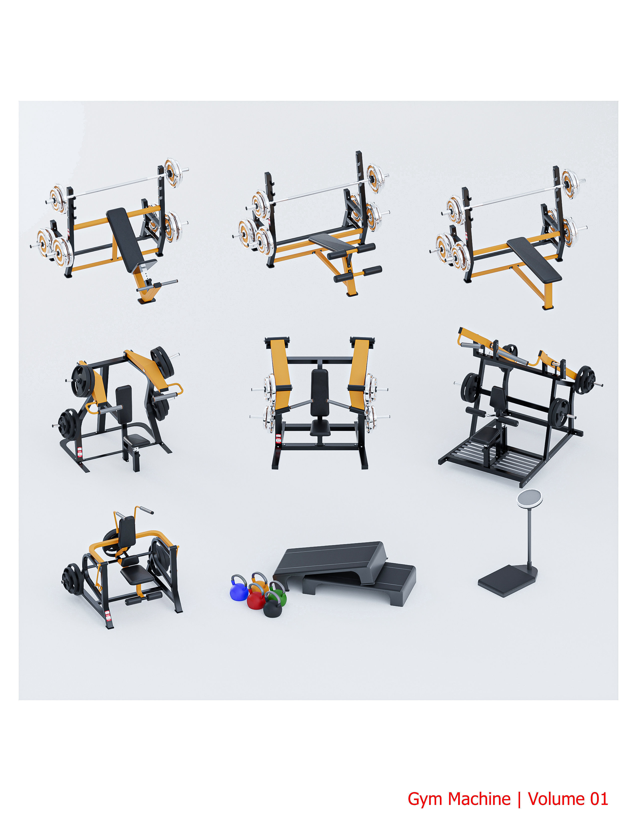 35 Gym Equipment Blender - Fbx - Obj ready Low-poly 3D model_2