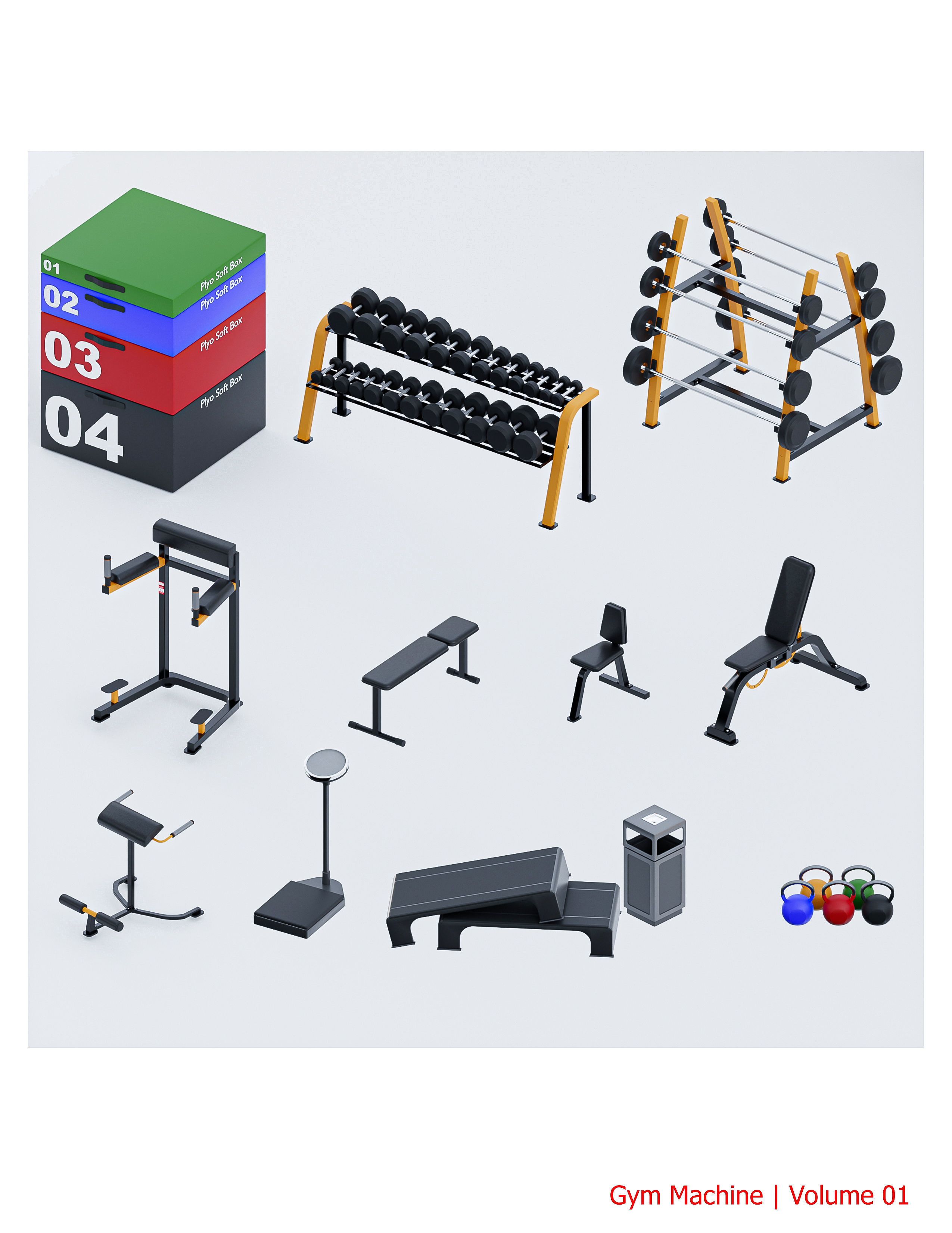 35 Gym Equipment Blender - Fbx - Obj ready Low-poly 3D model_4