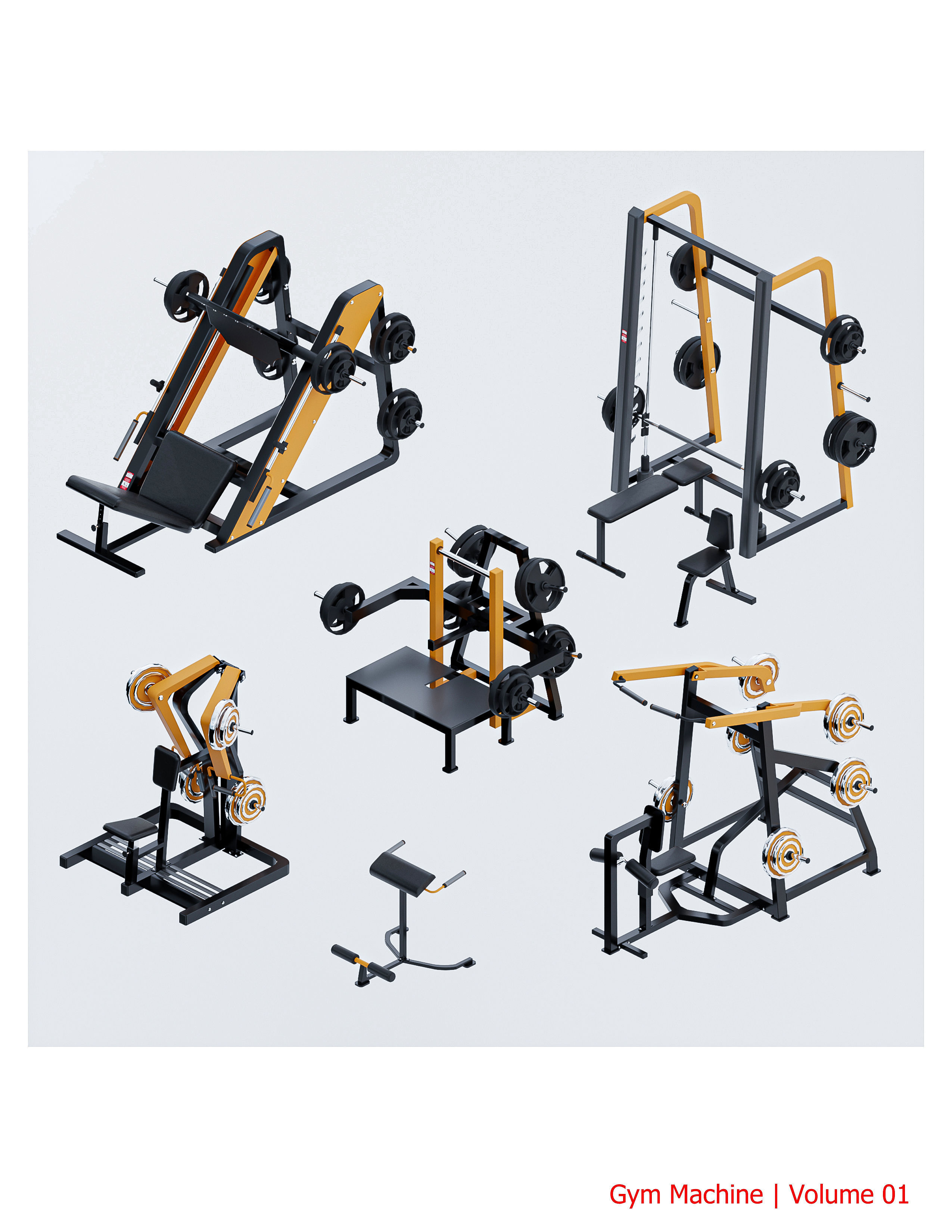 35 Gym Equipment Blender - Fbx - Obj ready Low-poly 3D model_6